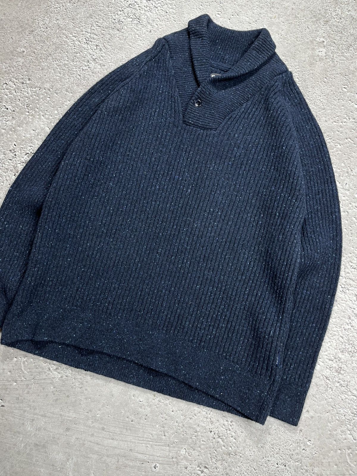 Barbour Barbour Wool Blend Ribbed Shawl Collar Sweater XL Navy Size US XL / EU 56 / 4 - 2 Thumbnail