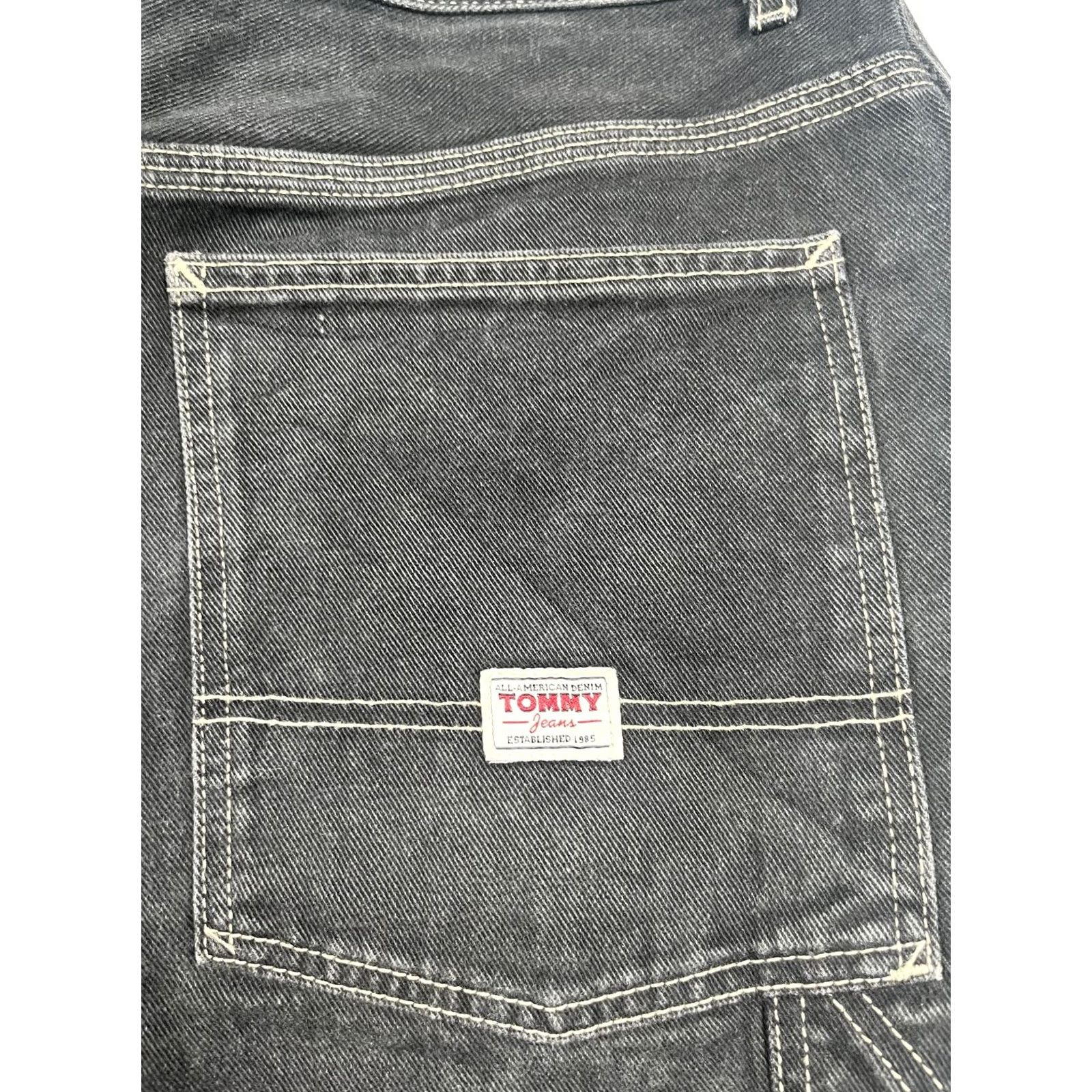 Denime Tommy Jeans Jeans Mens 34x32 Black Denim Relaxed Straight Leg Carpenter Size US 34 / EU 50 - 4 Thumbnail