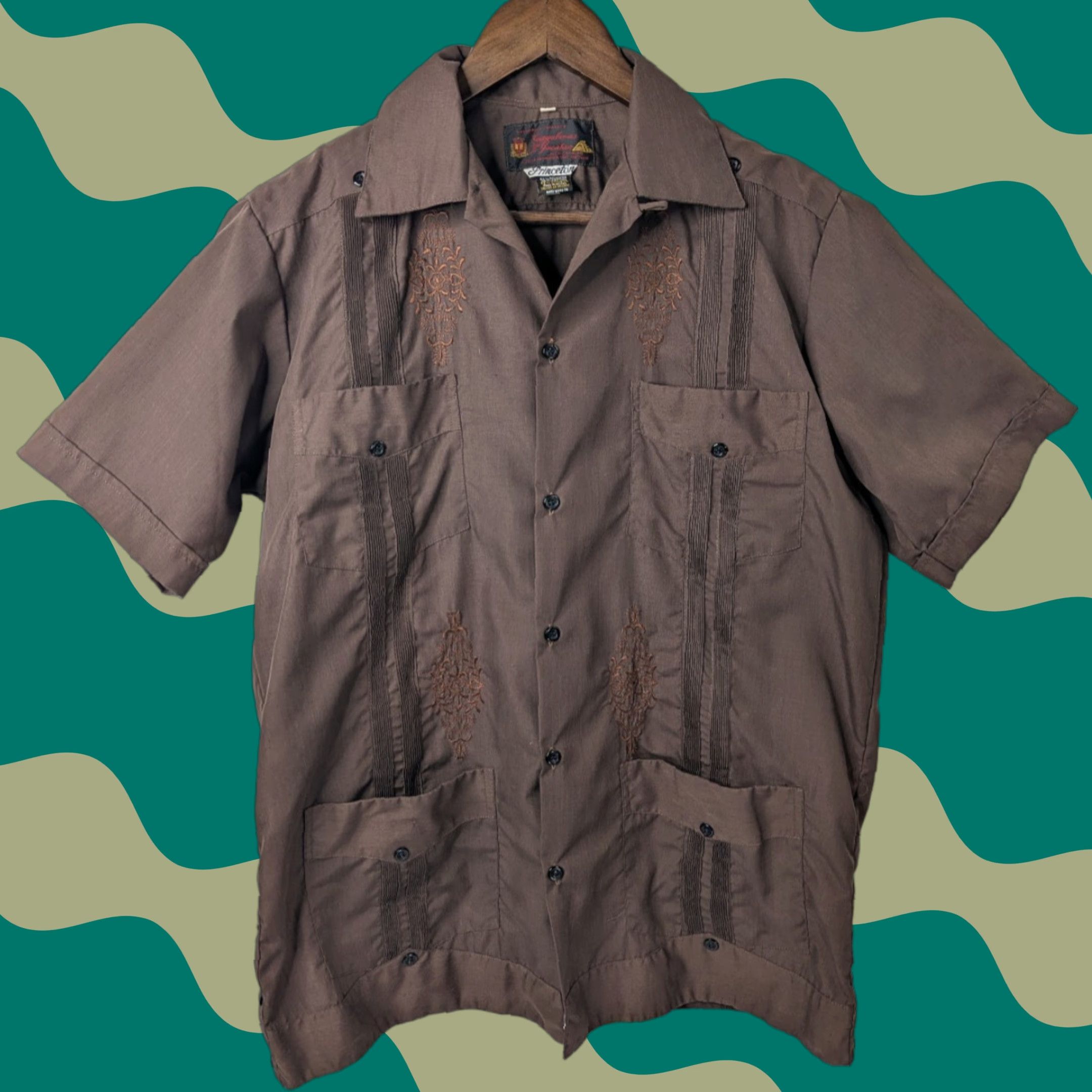 Vintage VINTAGE Guayaberas D Yucatan Shirt Mens 38 Brown Short Sleeve Guayabera Princeton Cuban Size US M / EU 48-50 / 2 - 1 Thumbnail
