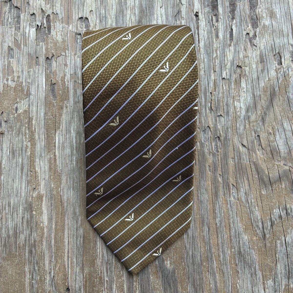 Armani Armani Collezioni Silk Tie Gold Brown Gold Striped Eagle Size ONE SIZE - 5 Thumbnail