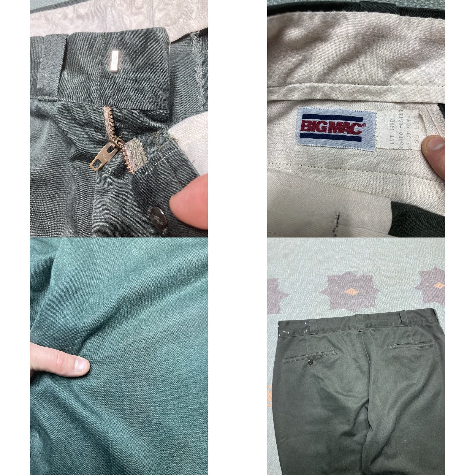 Vintage VINTAGE Big Mac Work Pants Chino Twill Dark Green 37x28 Mens Pants 70s Workwear Size US 37 - 8 Thumbnail