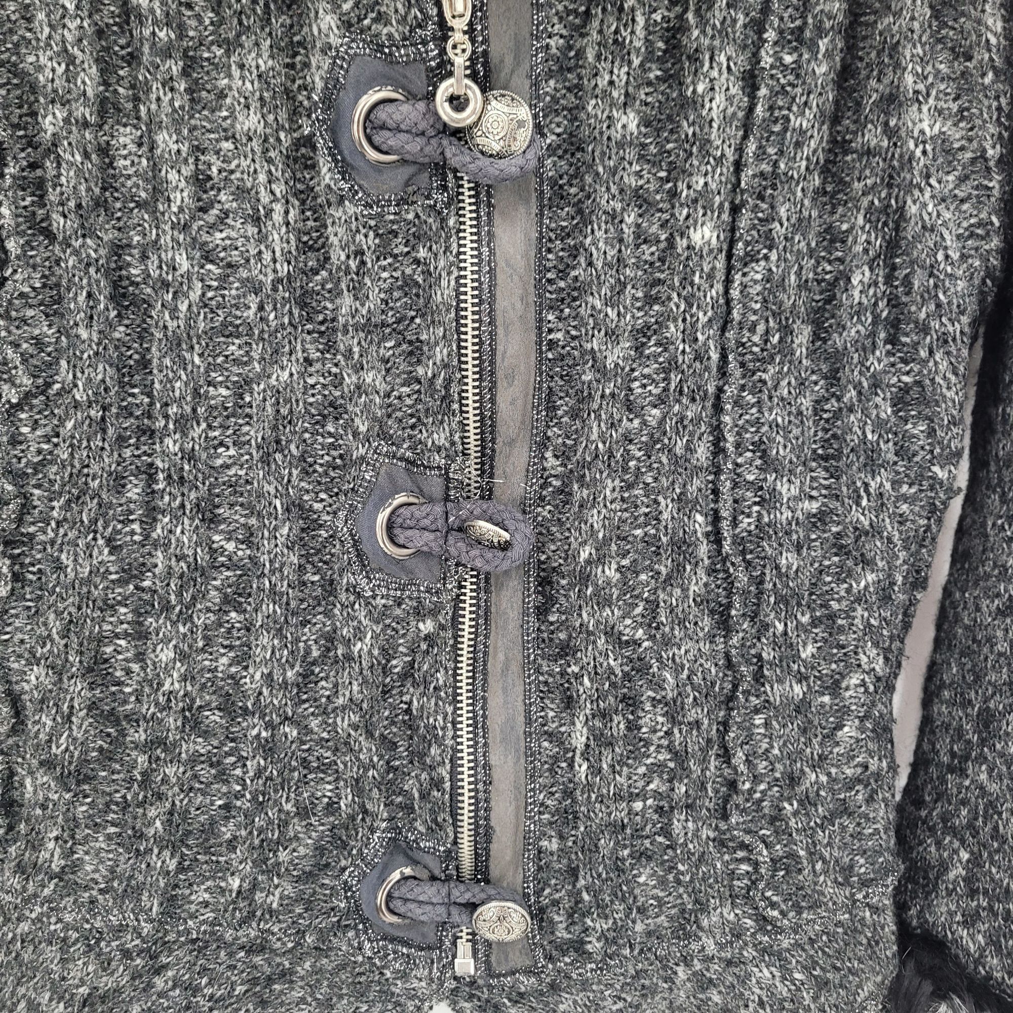 Vintage Vtg 90s Gothic Ruffled Knit Cardigan Sweater Sz L Faux Fur T Size L / US 10 / IT 46 - 6 Thumbnail