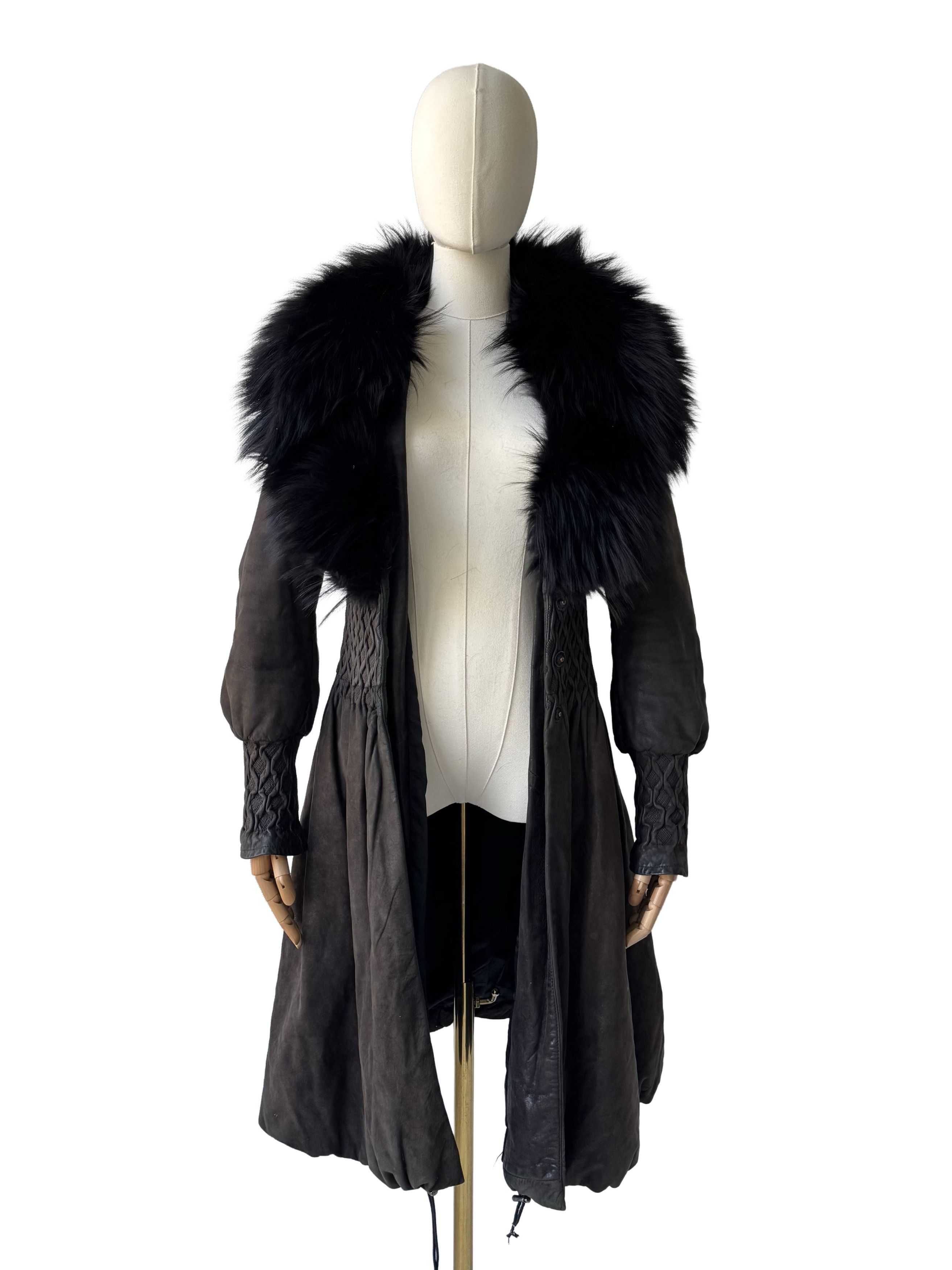 Vintage Vintage Leather Coat Real Fur Collar Long Winter Dress Coat Size XS / US 0-2 / IT 36-38 - 3 Thumbnail