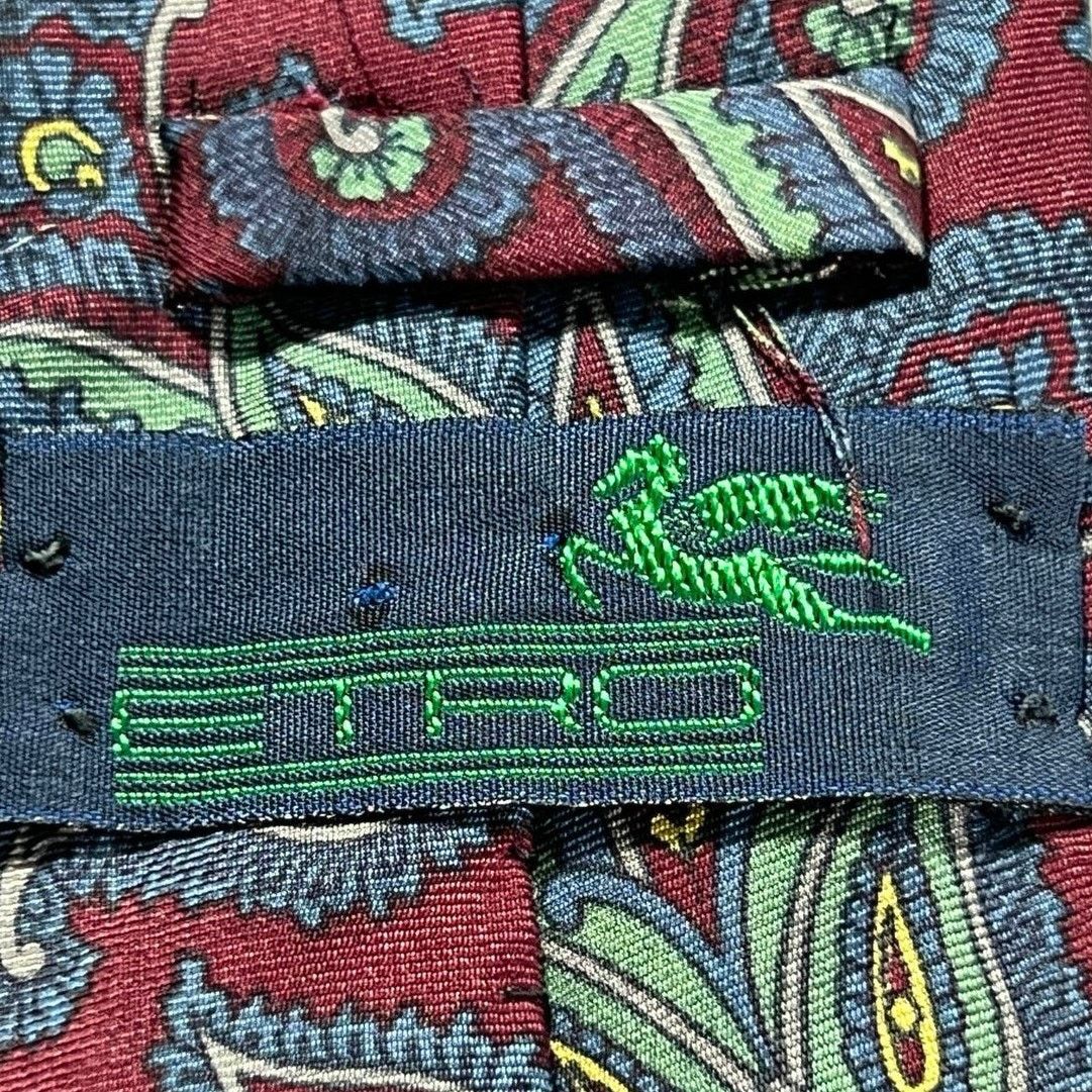 Etro ETRO Men's Tie Red Blue Green All Silk Paisley Woven Necktie Size ONE SIZE - 3 Thumbnail