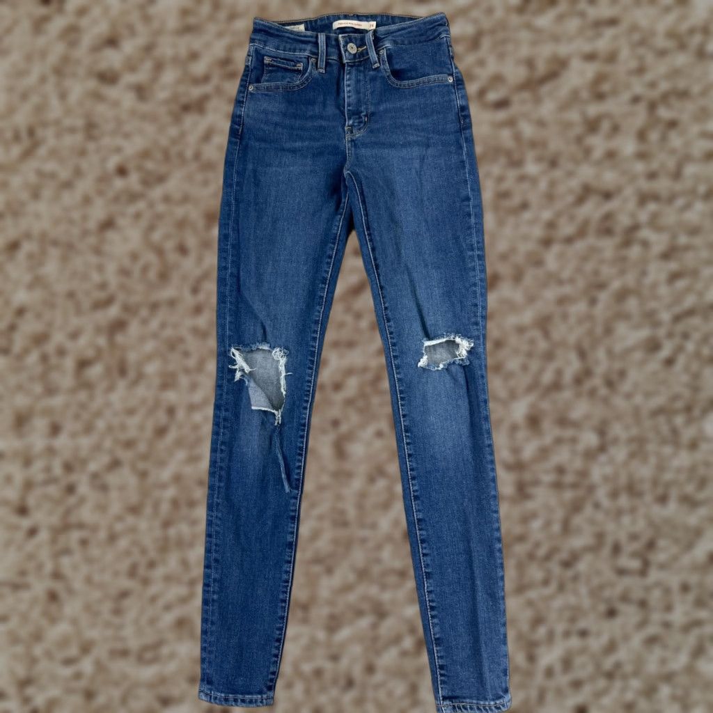 Levi's VINTAGE Levis Jeans Women 24 Blue Denim Skinny Mid Rise 29in 5-Pocket Distressed Stretch Levi's 700 Series Size 42" / US 20 - 1 Thumbnail