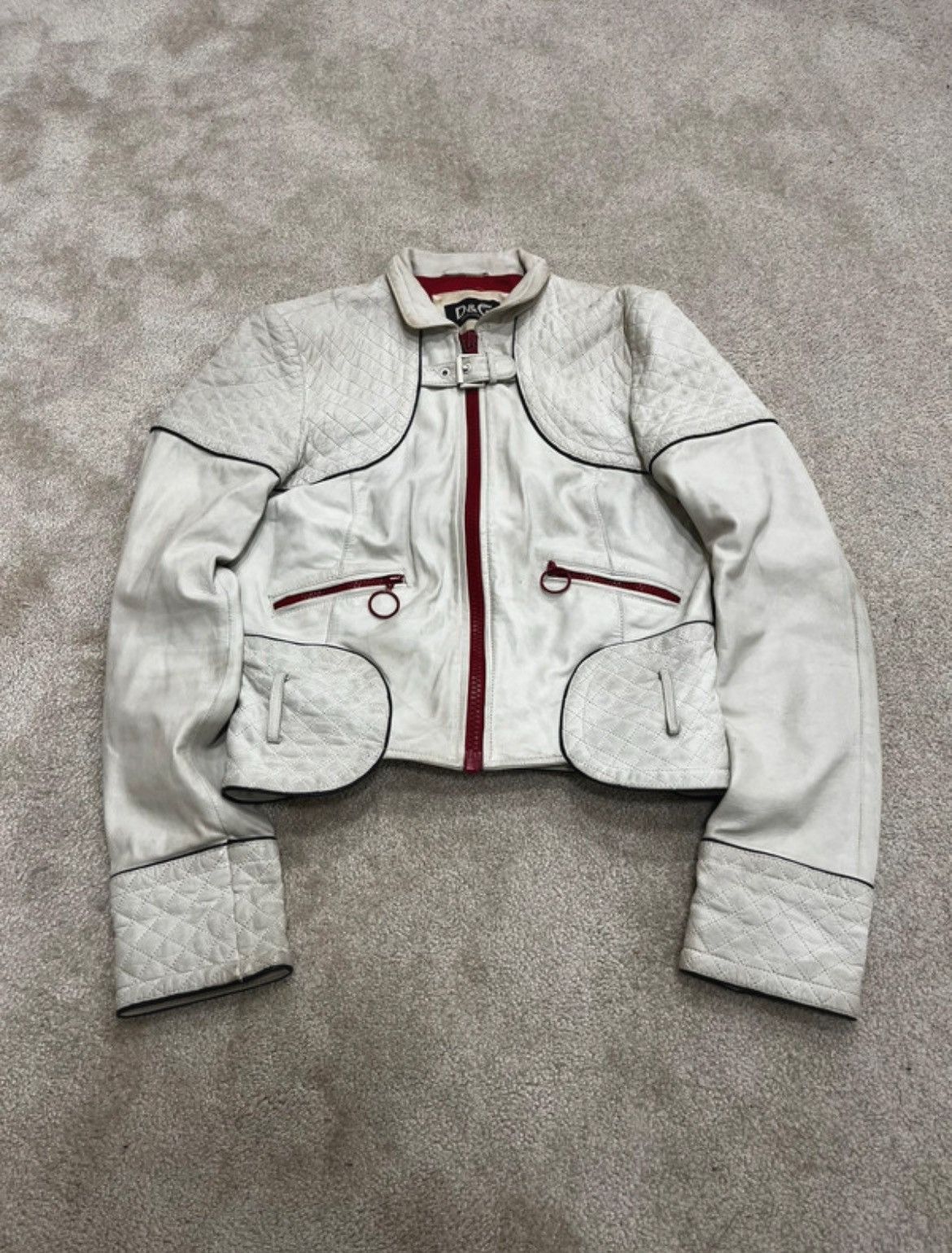 Dolce & Gabbana Leather Moto Biker Jacket with Buckle