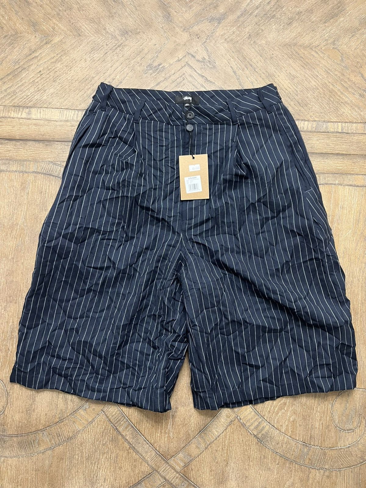 Stussy Stripe volume pleated short black | Grailed