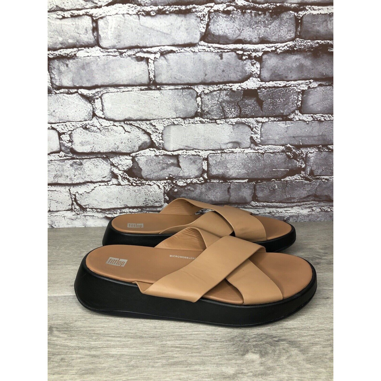 Other Fitflop F-Mode Brown Leather Flatform Cross Strap Slides Wom Size US 10 / IT 40 - 3 Thumbnail