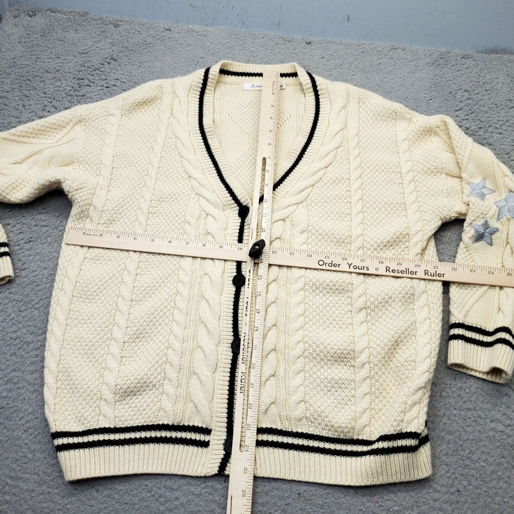 Vintage ANRABESS Cardigan Womens XL Tan Cable Knit Embroidered Star V Neck Button Front Womens Size XL Tan Cable Knit Cardigan Size XL / US 12-14 / IT 48-50 - 3 Thumbnail