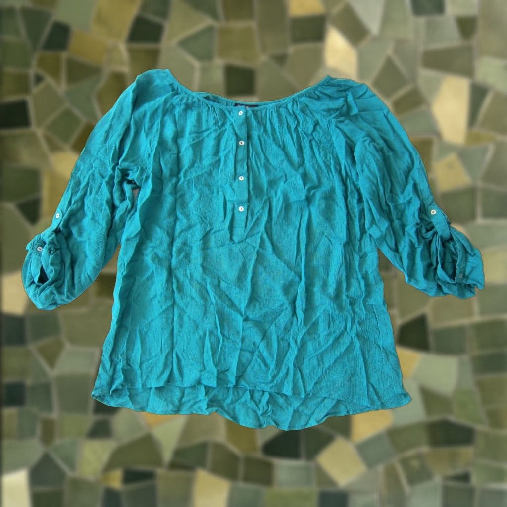 Vintage NWT Papillon 100% Rayon Green 3/4 Sleeve Boho Tunic Blouse Small Shirt Women XS S Size S / US 4 / IT 40 - 1 Thumbnail