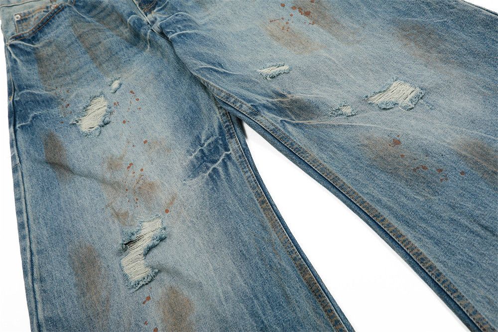 Vintage Punk men's high street washed distressed loose ripped jeans Size US 32 / EU 48 - 4 Thumbnail