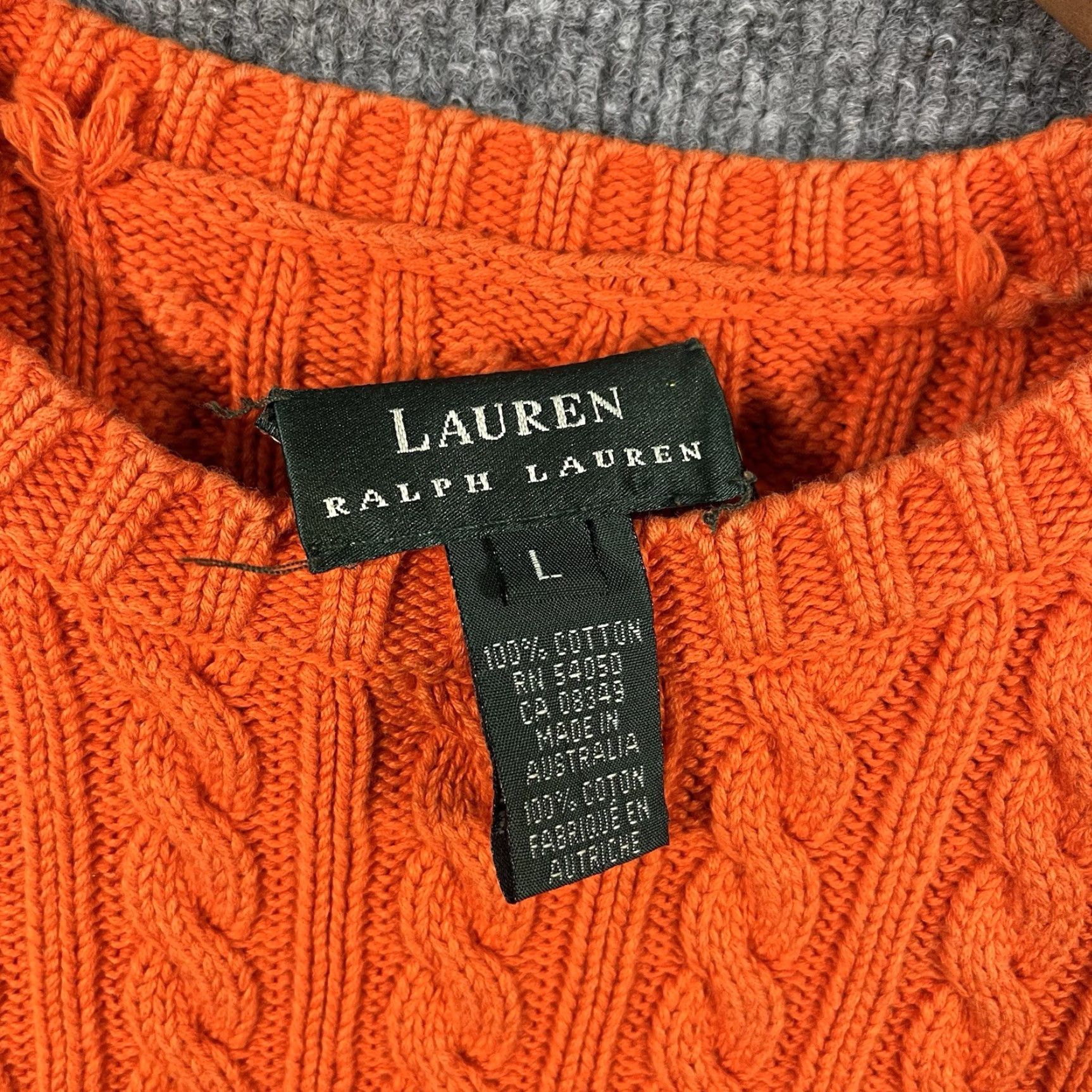Ralph Lauren Lauren Ralph Lauren Womens Large Cable Knit Sweater Pullover Orange Vtg Heavy Size L / US 10 / IT 46 - 3 Thumbnail