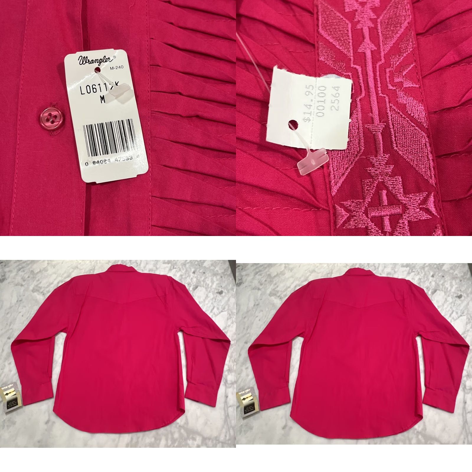 Wrangler VINTAGE Wrangler Western Shirt Women’s M Fuchsia Pink Long Sleeve Embroidery NWT Size M / US 6-8 / IT 42-44 - 8 Thumbnail