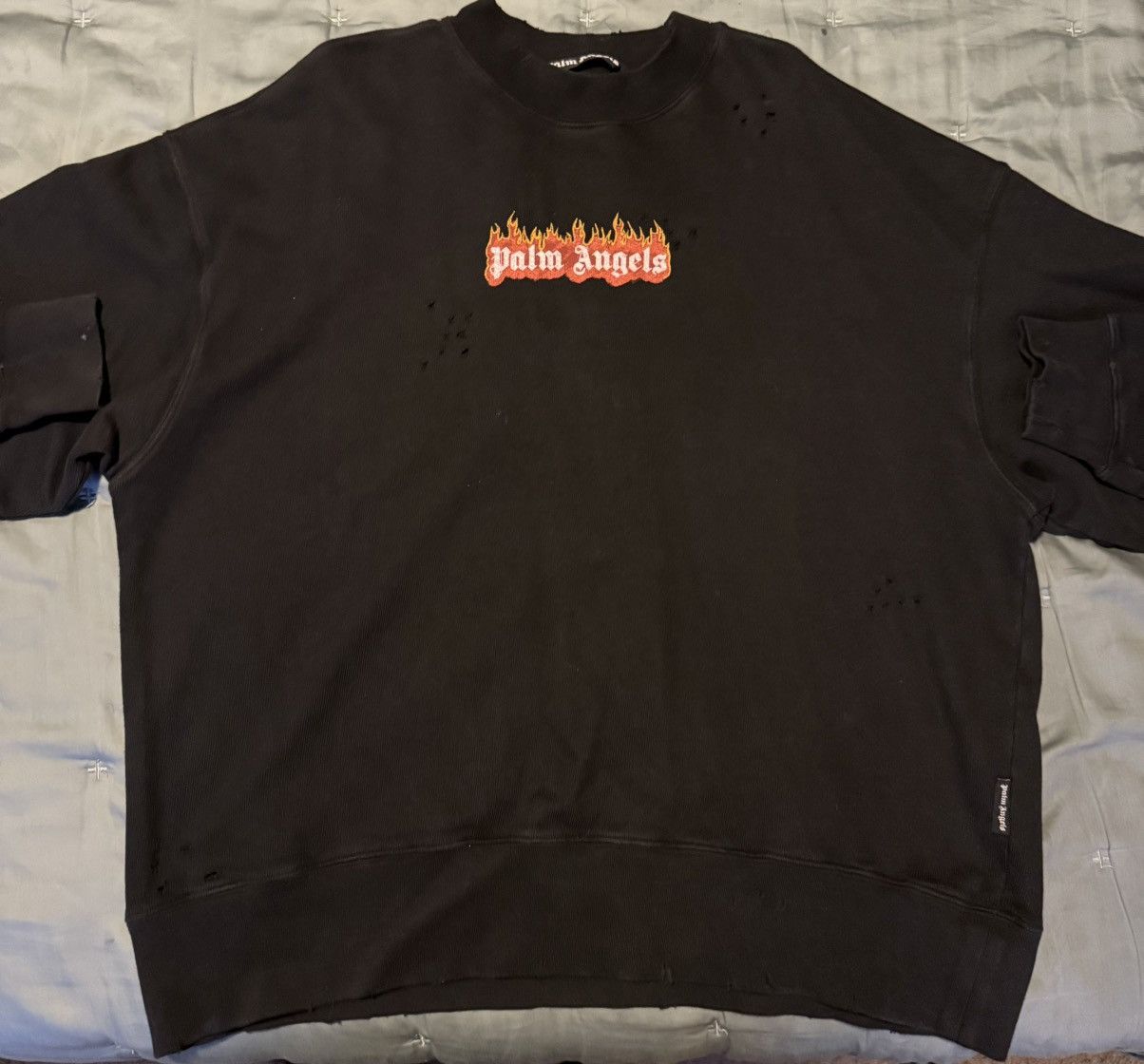 Palm Angels Burning Logo-print distressed sweatshirt Size US L / EU 52-54 / 3 - 3 Thumbnail