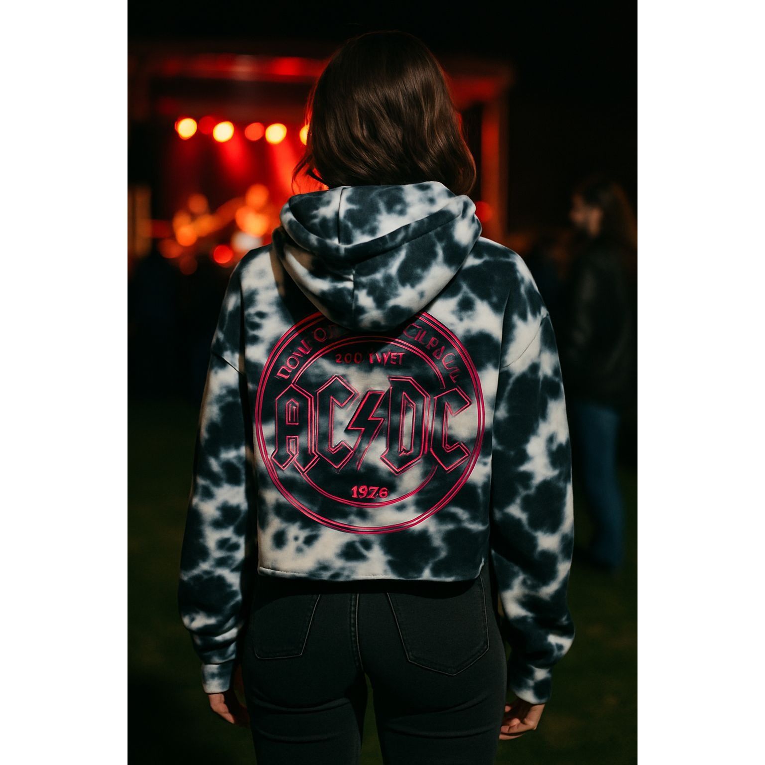 AC/DC ACDC Black White Tie Dye Cropped Hoodie Sweatshirt Graphic L Size M / US 6-8 / IT 42-44 - 3 Thumbnail