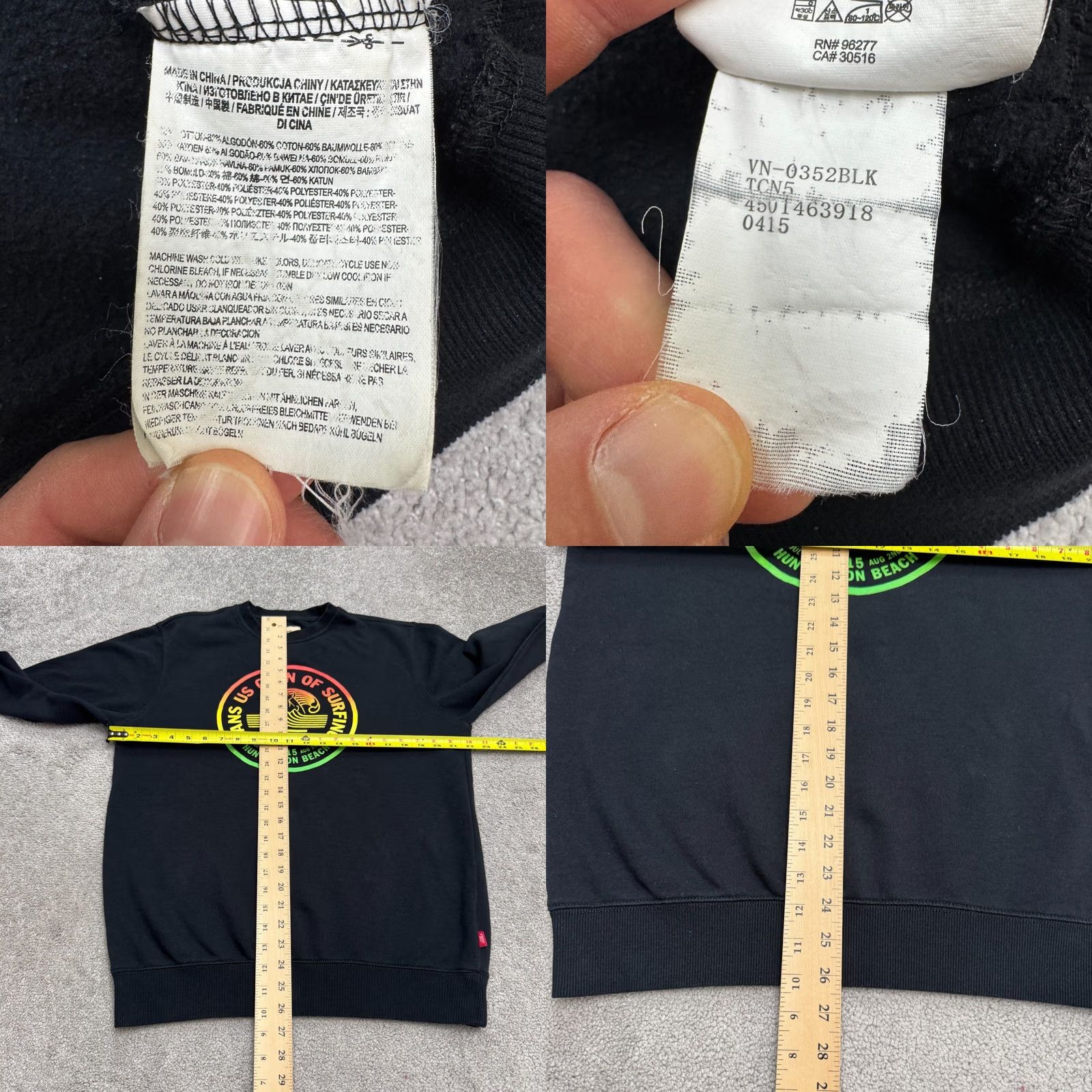 Tommy Bahama Vans US Open Of Surfing 2015 Huntington Bleach Graphic Sweatshirt Mens Large Black Logo All Seasons Breathable Stretch Sweatshirt Men Size US L / EU 52-54 / 3 - 8 Thumbnail