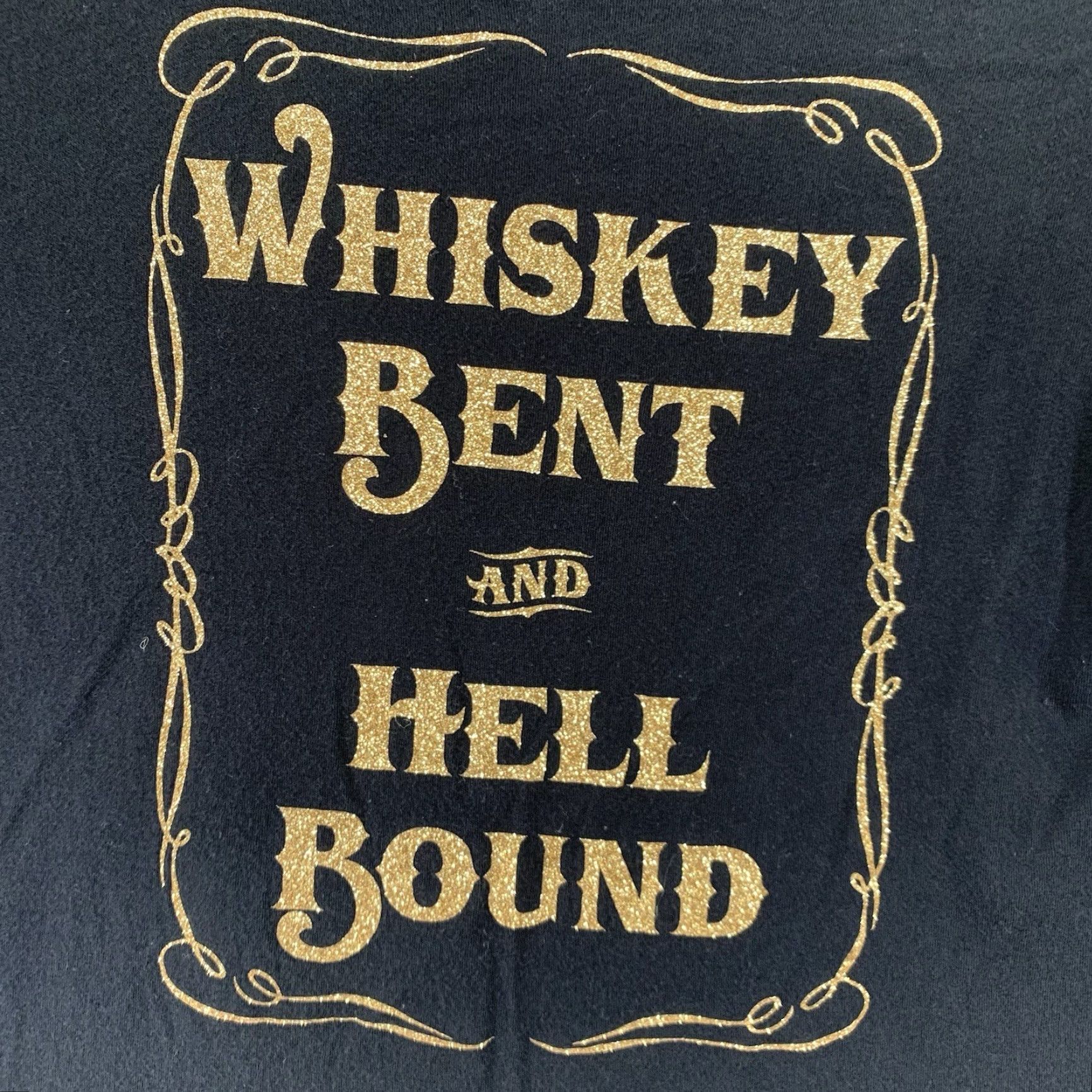 Faded Glory Women's Biker Cowgirl Top Small Glitter Graphic Whiskey Bent & Hell Bound Cotton Size S / US 4 / IT 40 - 2 Thumbnail