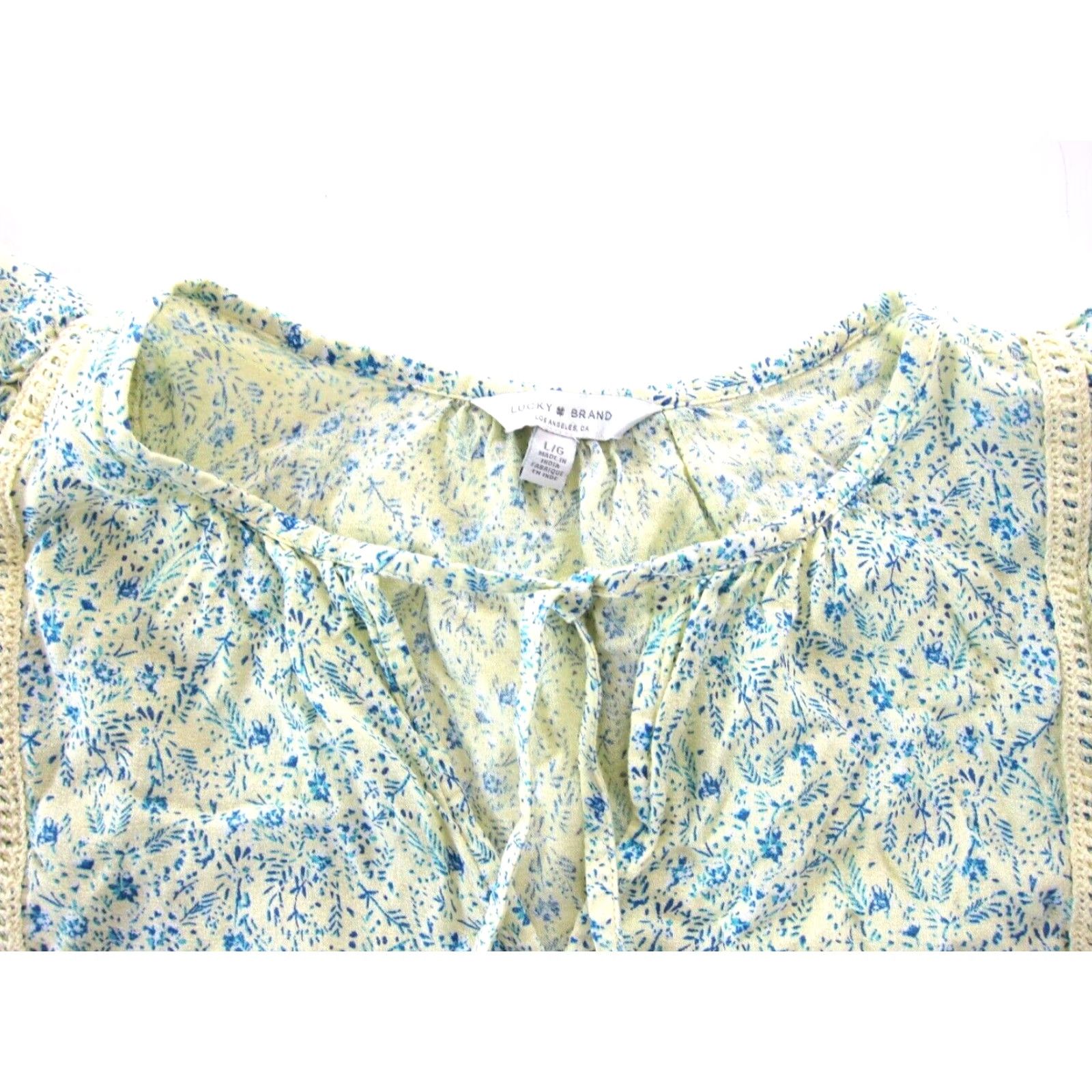 Lucky Brand Lucky Brand Cap Sleeve Blouse Floral Yellow Blue 100% Rayon Large Womens Size L / US 10 / IT 46 - 4 Thumbnail