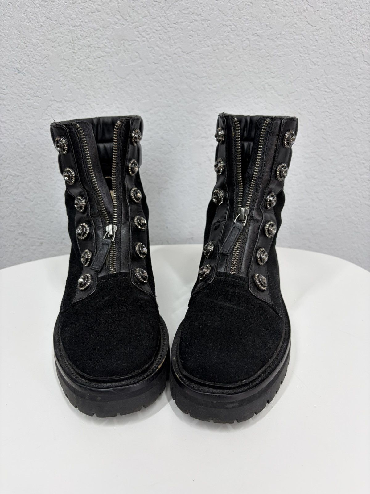 If Six Was Nine Balmain Rick Owens Style Crystal Zip Combat Boots Punk Goth Size US 7.5 / EU 40-41 - 8 Thumbnail