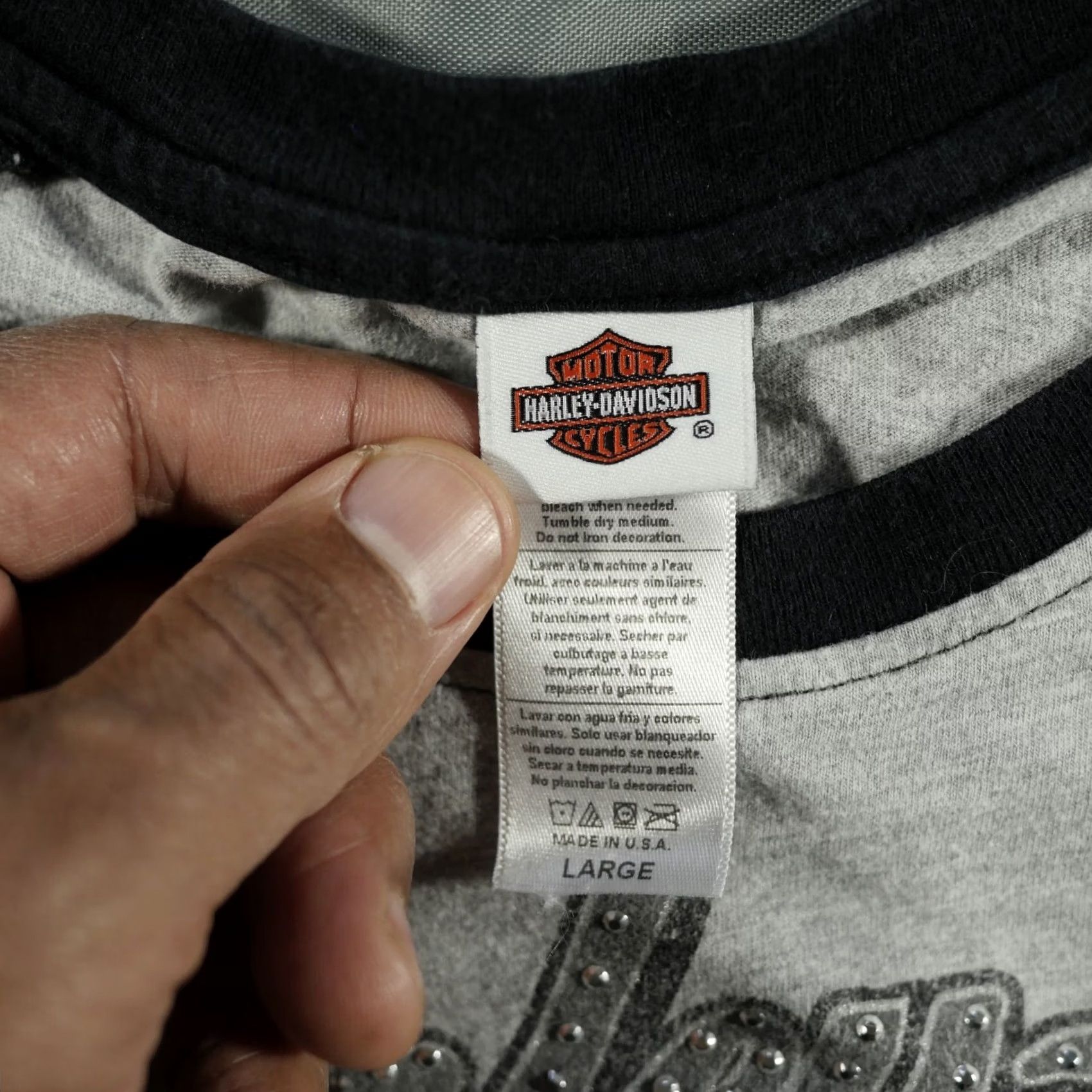 Harley Davidson Harley-Davidson Shirt Women Large Gray Spell Out Logo Embellished Tops Size L / US 10 / IT 46 - 7 Thumbnail