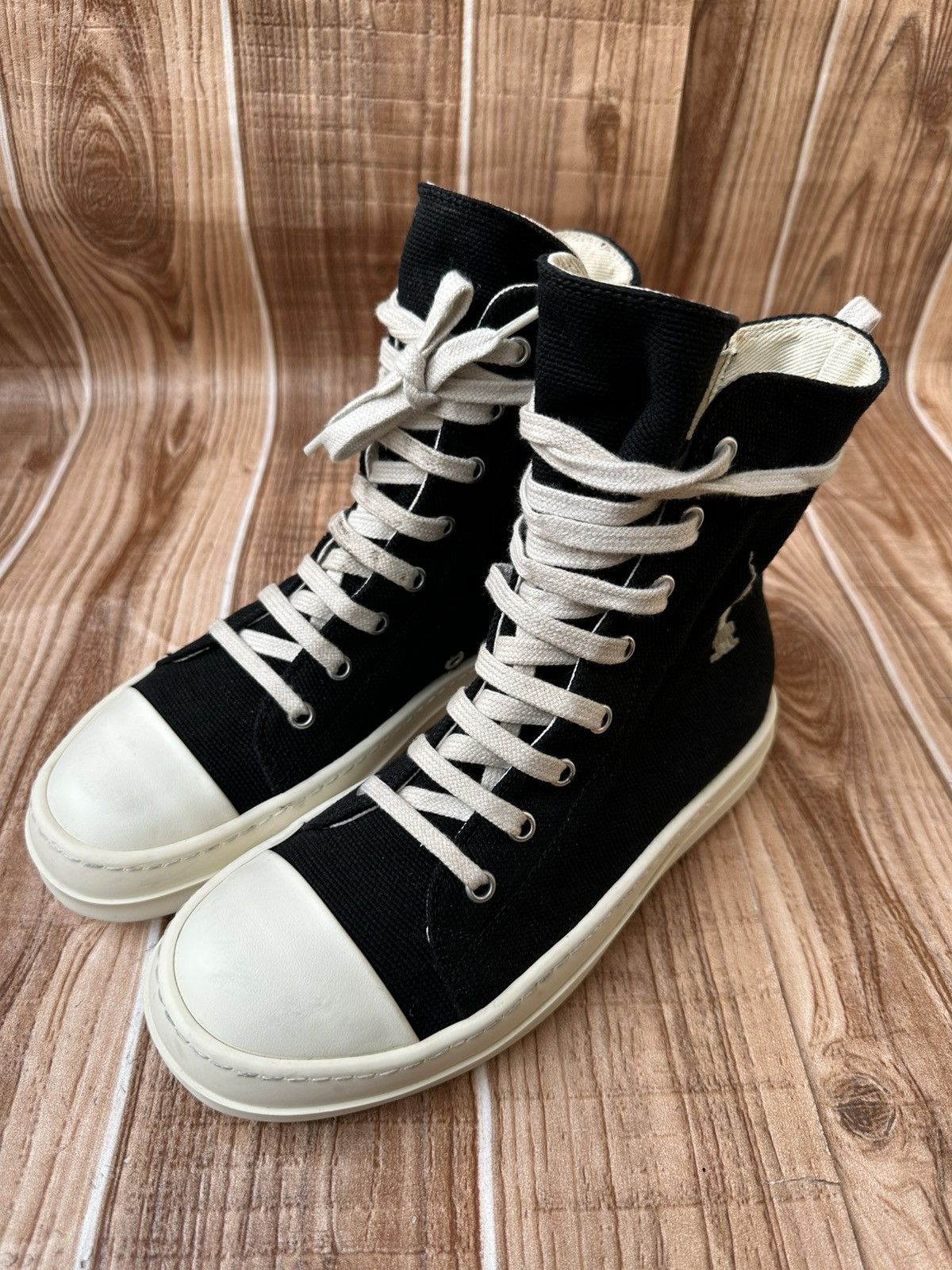Rick Owens Rick Owens DRKSHDW Canvas Ramones Black Milk hightops Size US 6.5 / IT 36.5 - 2 Thumbnail