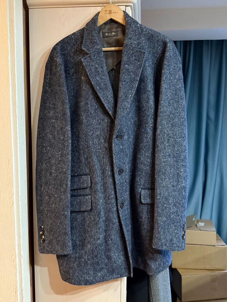Loro Piana Loro Piana Herringbone Cashmere Blend Coat- Size US XL / EU 56 / 4 - 1 Thumbnail