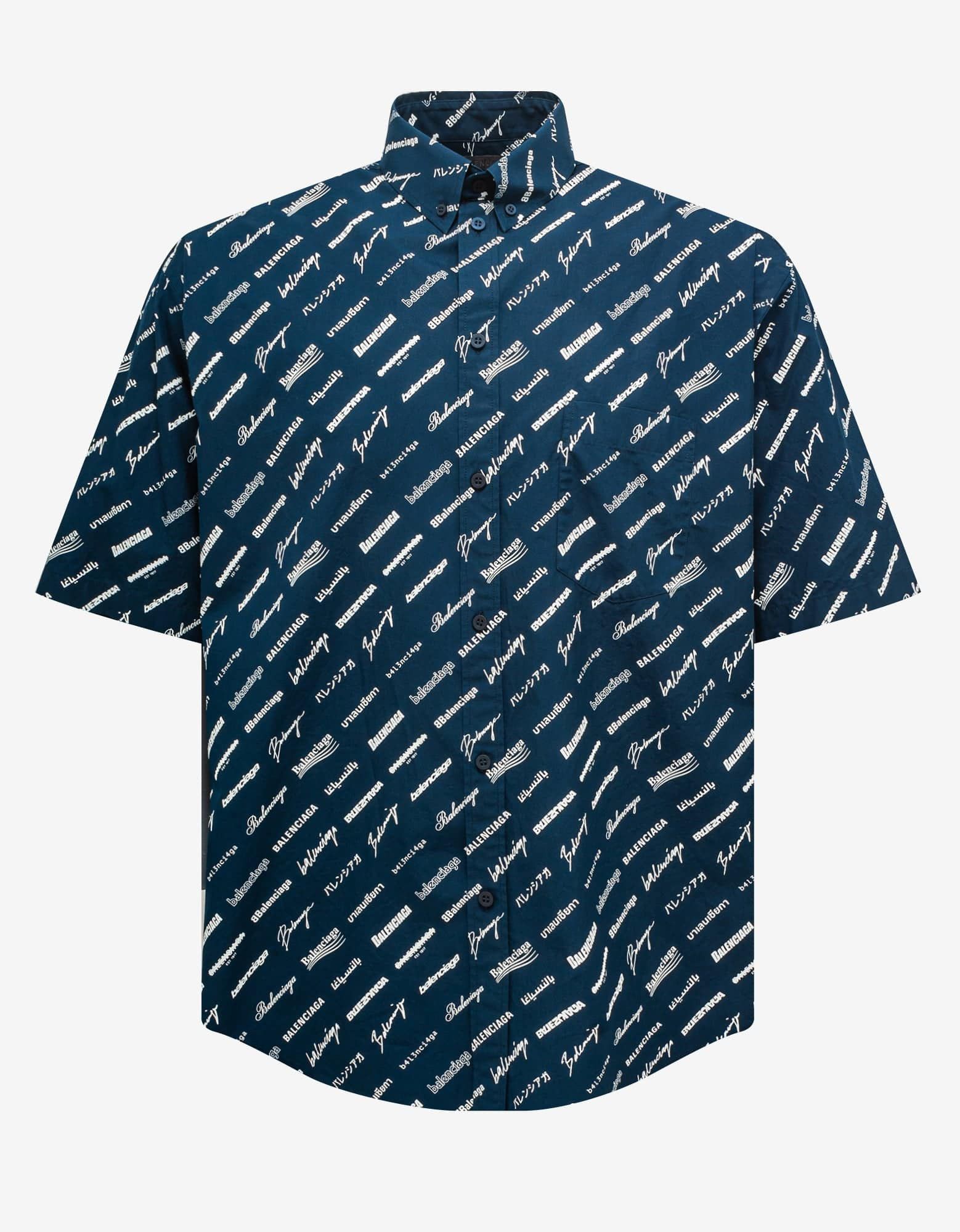 image of Balenciaga Blue Logomania Large Short Sleeve Shirt, Men's (Size XS)