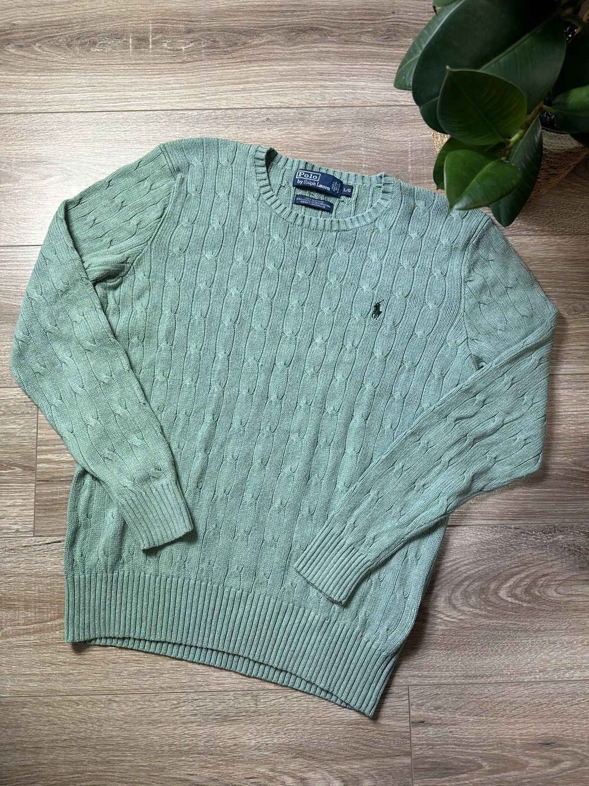 Pre-owned Polo Ralph Lauren X Ralph Lauren Vintage 1990s Polo Ralph Laurent Rope Knit Basic Logo Sweater In Green