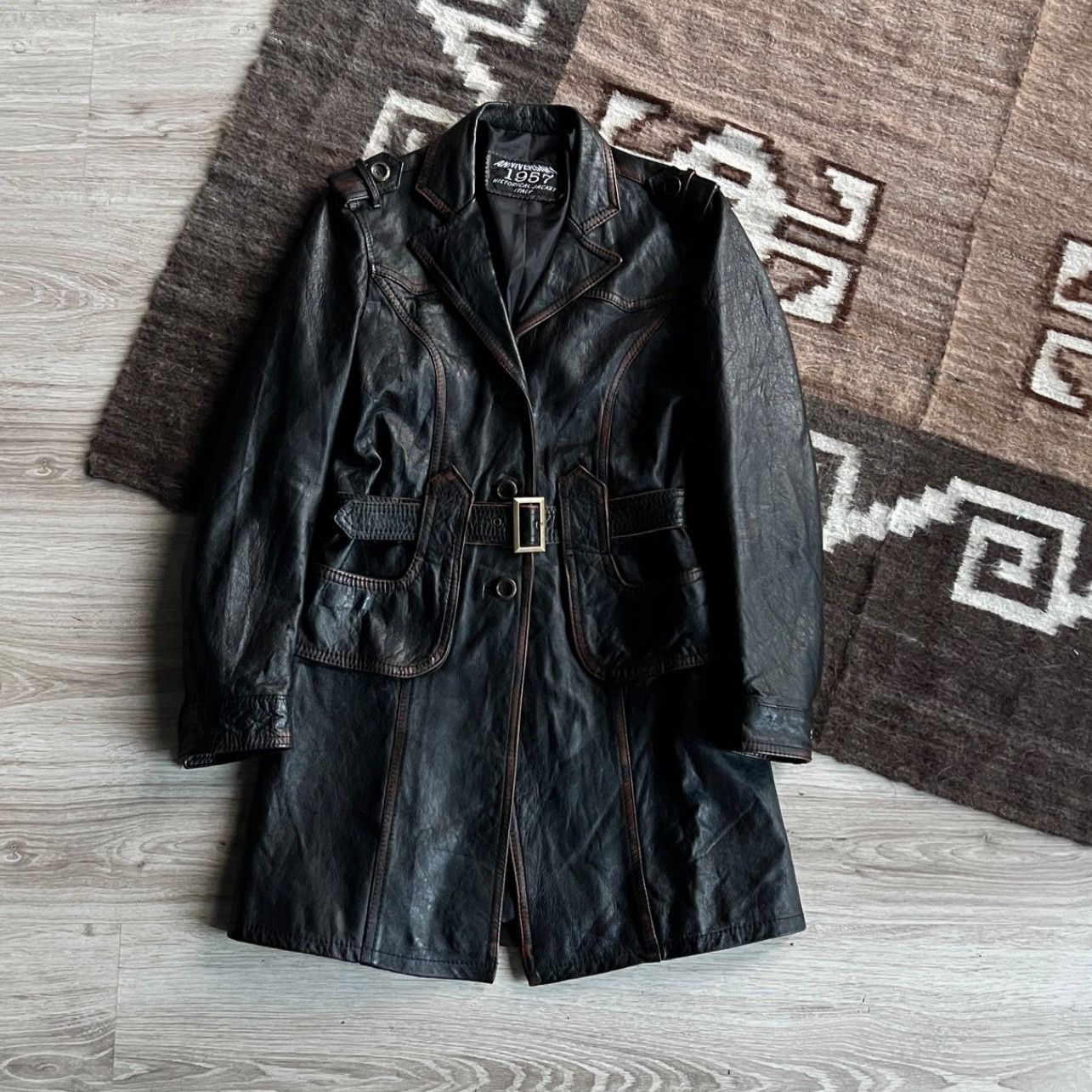 Vintage Vintage Italian Leather Trench Coat Belted Coat 9731AC Size S / US 4 / IT 40 - 4 Thumbnail