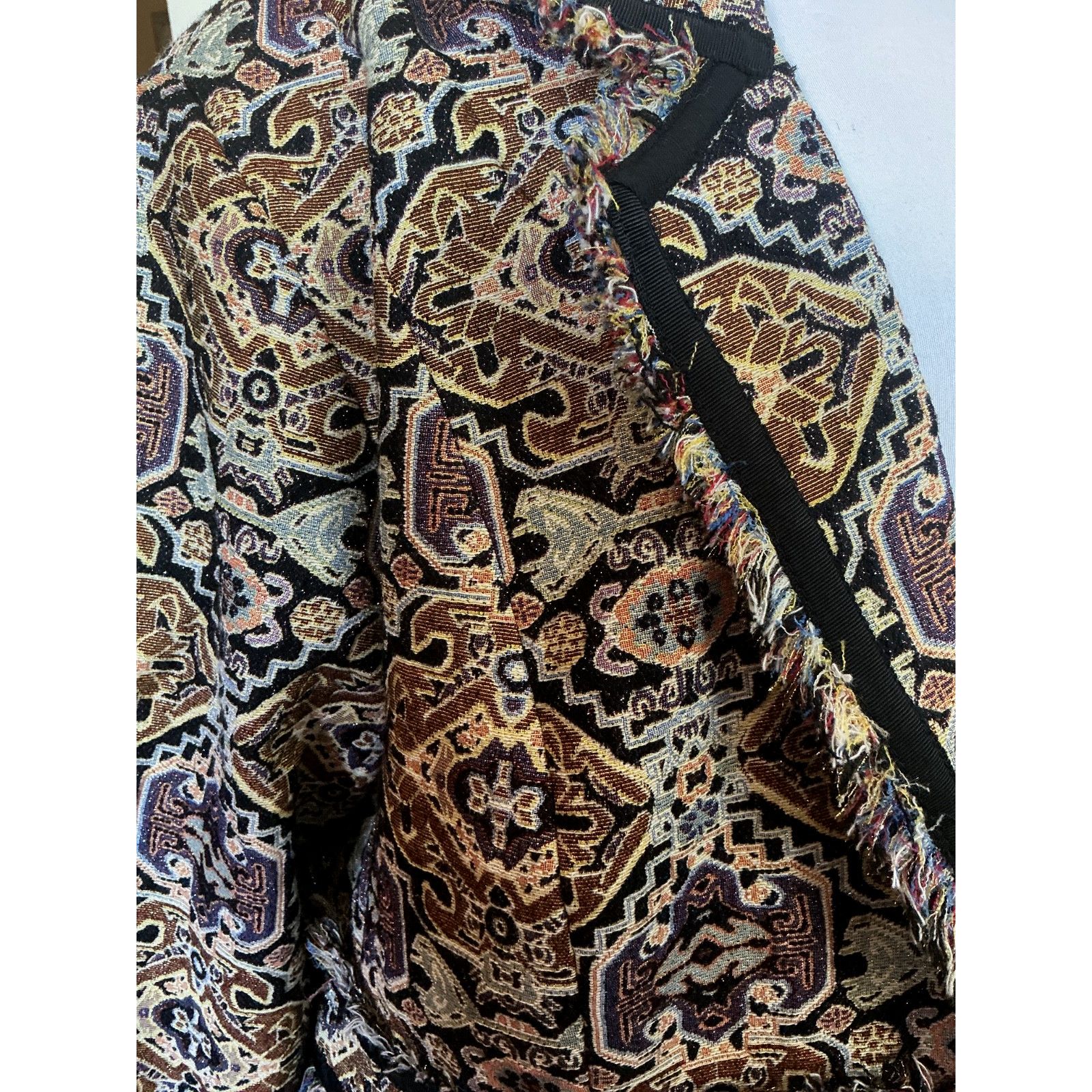 Chicos CHICO'S GOLD METALLIC JACQUARD BROCADE FRAYED HEM MIDI COAT Size XL / US 12-14 / IT 48-50 - 8 Thumbnail