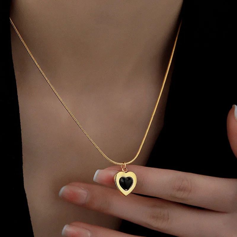 Jewelry × Vintage heart-shaped black stone necklace Size ONE SIZE - 1 Thumbnail