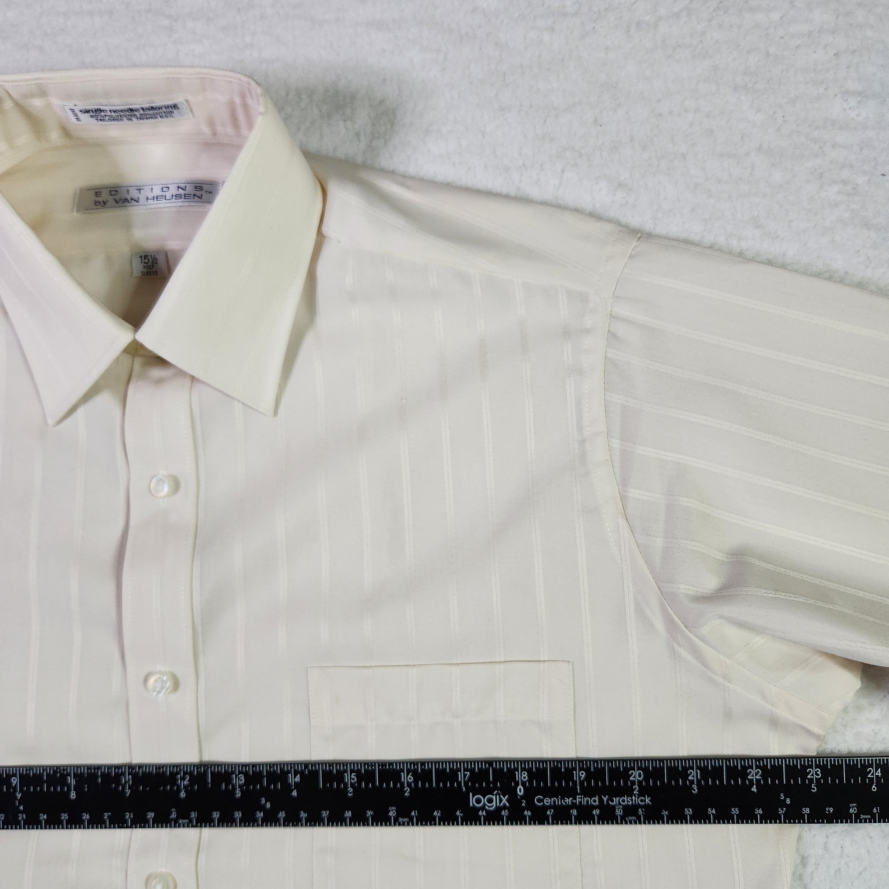 Van Heusen VINTAGE Van Heusen Half Sleeve Dress Shirt 15.5 Cream Stripe Size US L / EU 52-54 / 3 - 10 Thumbnail