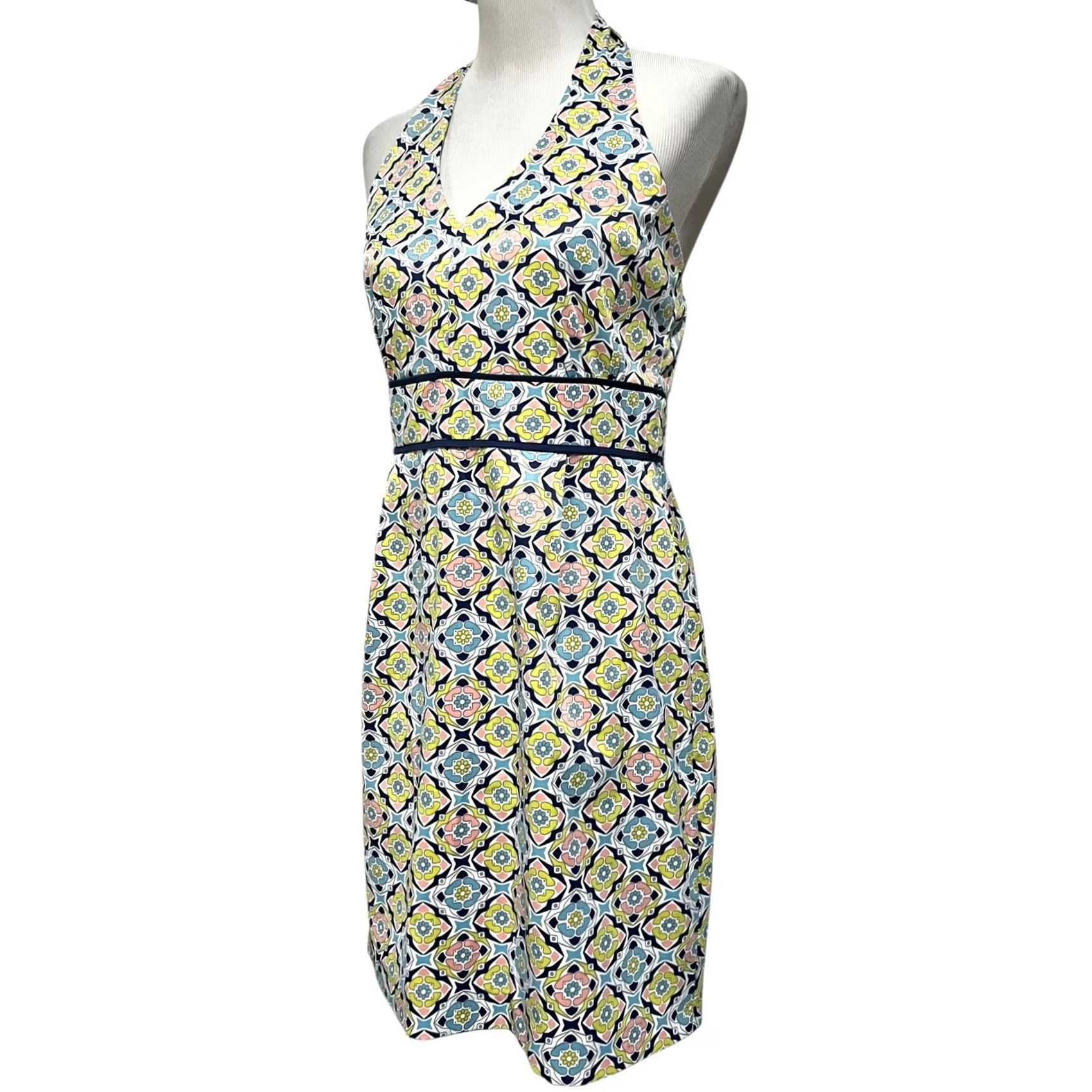 Vintage Jade Melody Tam Halter Dress V-Neck Preppy Blue Pink Green Cotton Blend Sz M Dress Sundress Sleeveless Knee Length Adult Womens V-Neck Beac… Size M / US 6-8 / IT 42-44 - 4 Thumbnail