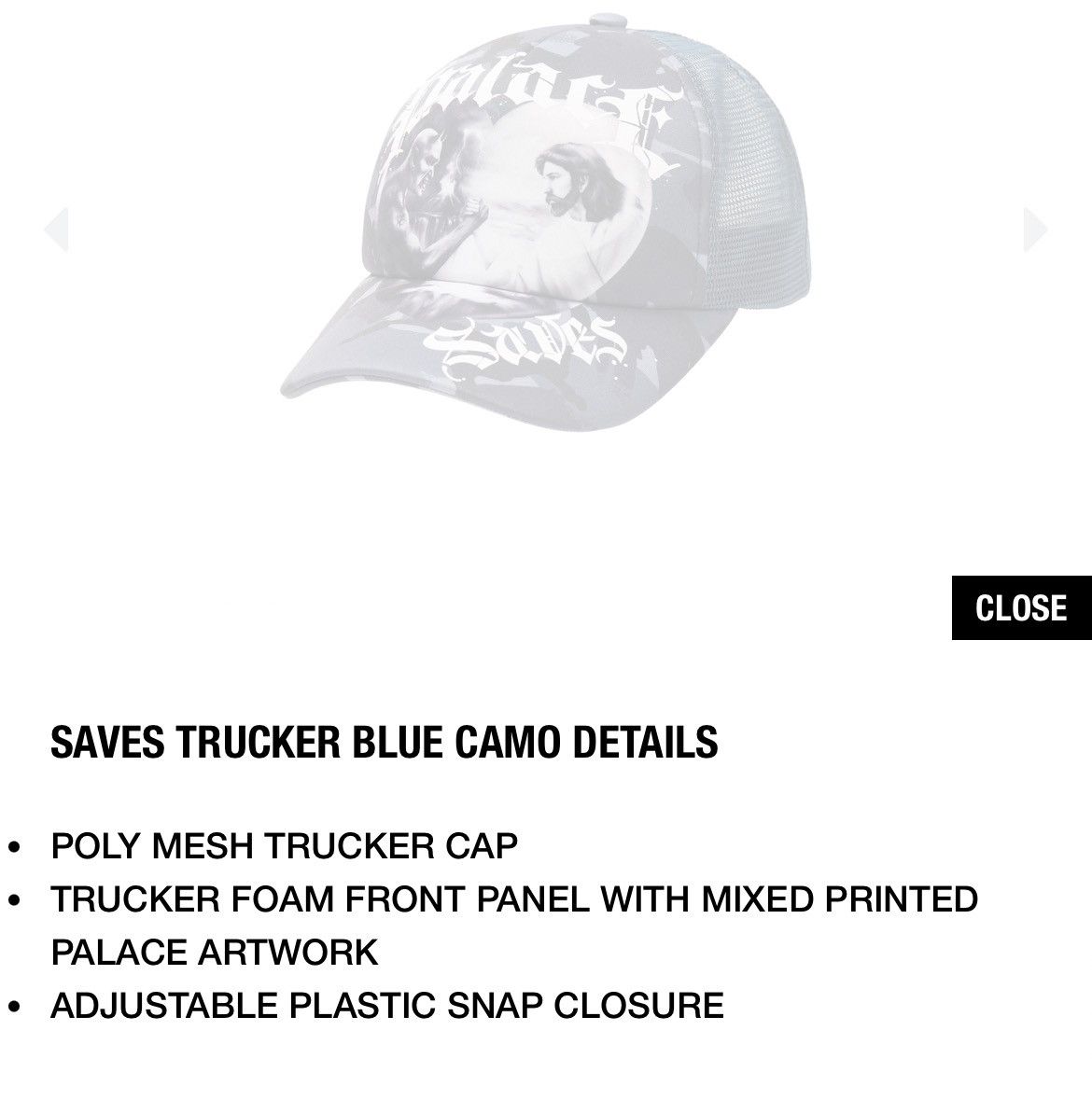 Palace Palace Saves trucker blue Camo hat Size ONE SIZE - 8 Thumbnail