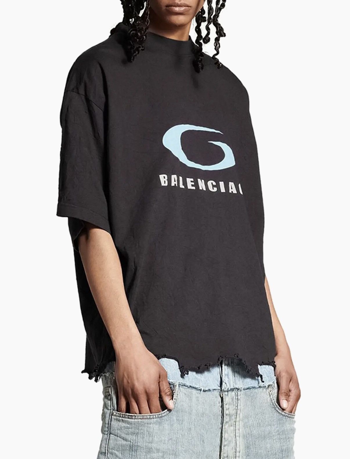 Balenciaga Balenciaga Black Distressed Tee Size US L / EU 52-54 / 3 - 8 Thumbnail