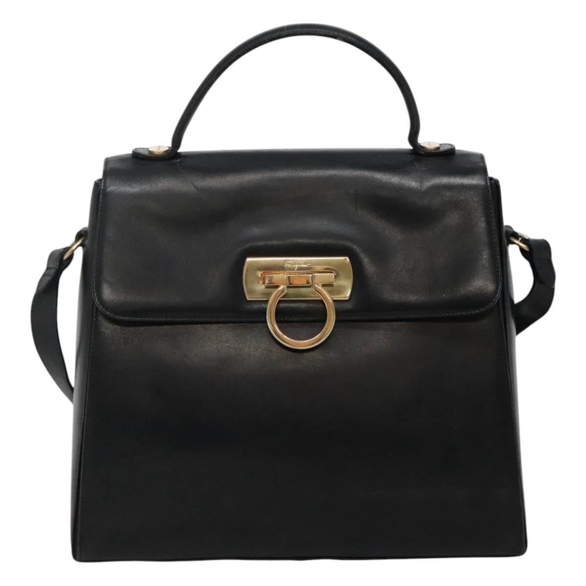 Salvatore Ferragamo Gancini Black Leather Handbag (Pre-Owned) Size ONE SIZE - 1 Thumbnail