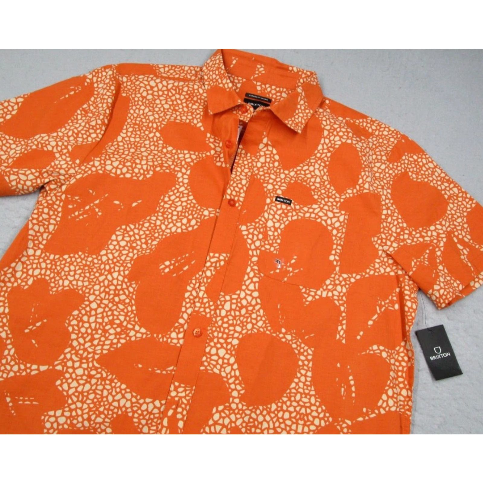 Brixton Brixton Men's XL Orange Charter Print Short Sleeve Button-Up Shirt Size US XL / EU 56 / 4 - 2 Thumbnail