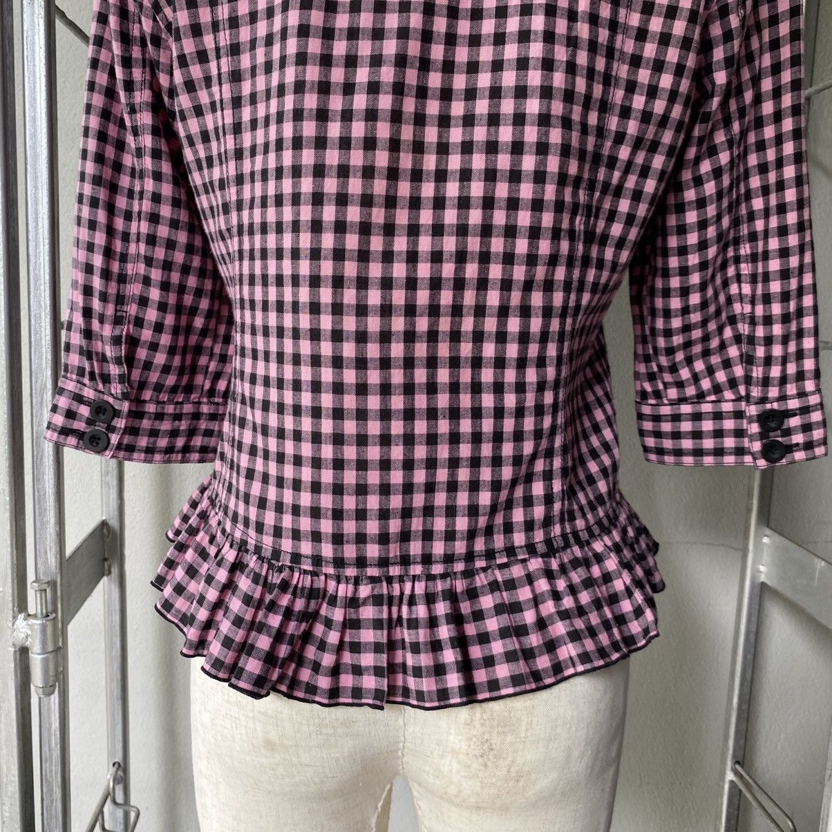 Japanese Brand ALGONGUINS Y2K Punk Pink Black Gingham Ruffle Blouse Size M / US 6-8 / IT 42-44 - 22 Thumbnail