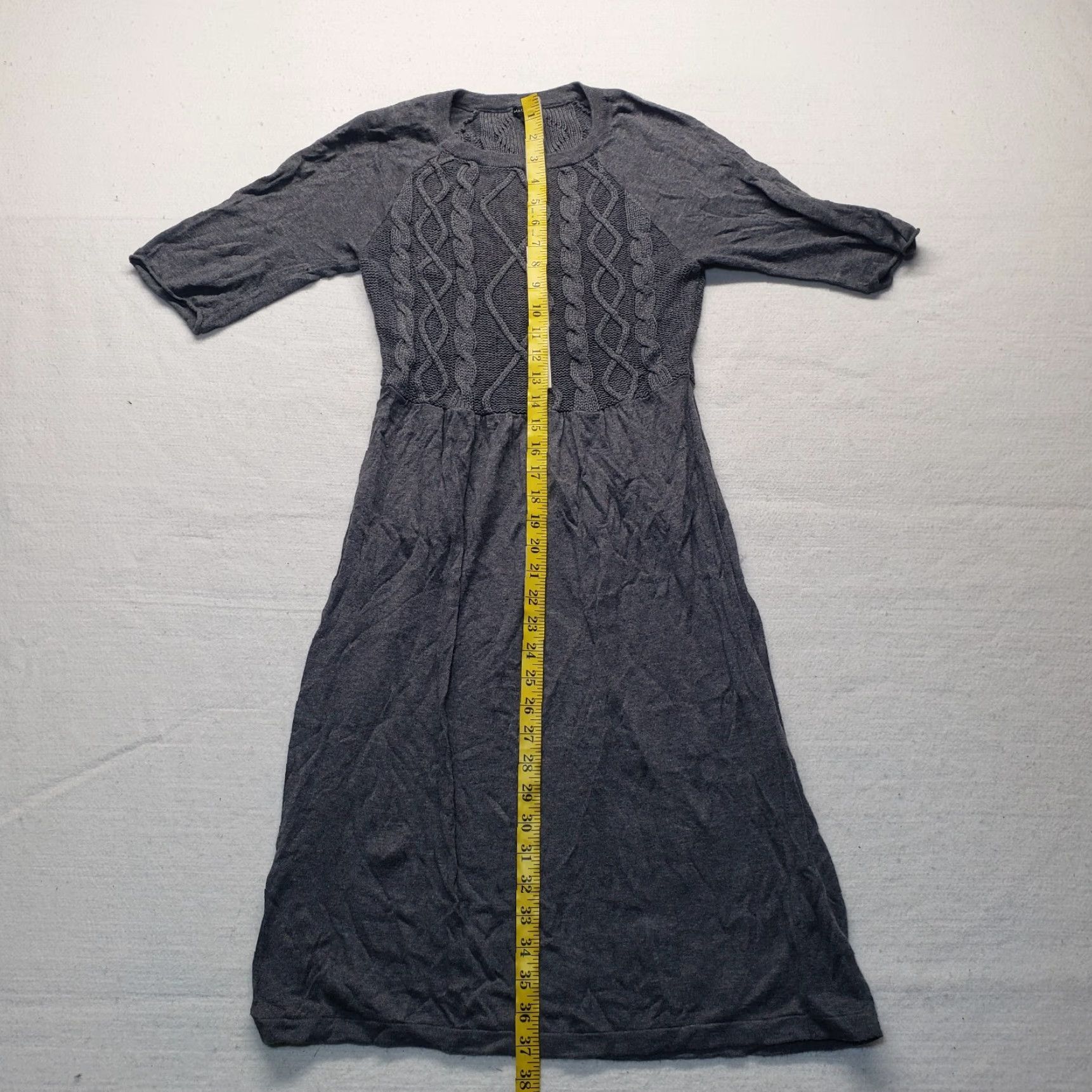 Madison Madison Dress Solid Gray Short Sleeve Midi Knit Square Neck Adult Womens S Small Size 28" / US 6 / IT 42 - 6 Thumbnail