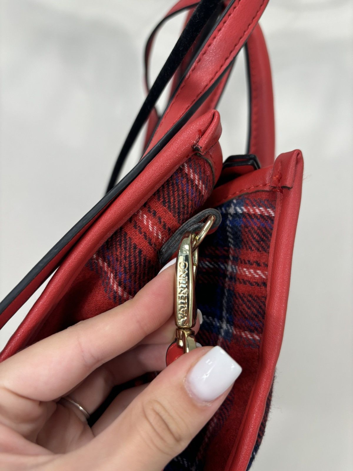 Mario Valentino Mario Valentino Red Plaid Top Handle Satchel Tote Bag Size ONE SIZE - 12 Thumbnail