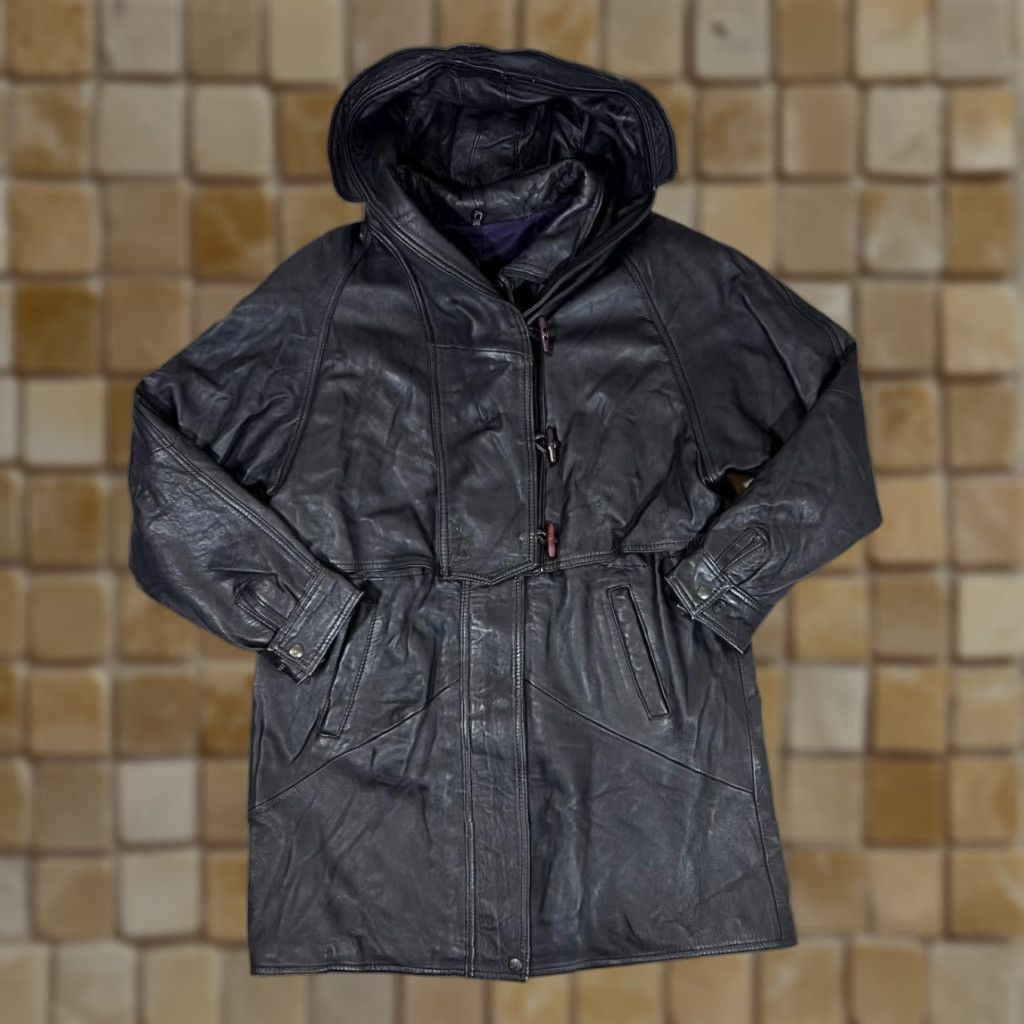 Vintage VINTAGE SINAN LEDER Made In Turkey Black Leather Hooded Jacket Women's XXL L XL Jacket Hooded Leather Black Womens 90s Size XXL / US 16-18 / IT 52-54 - 1 Thumbnail
