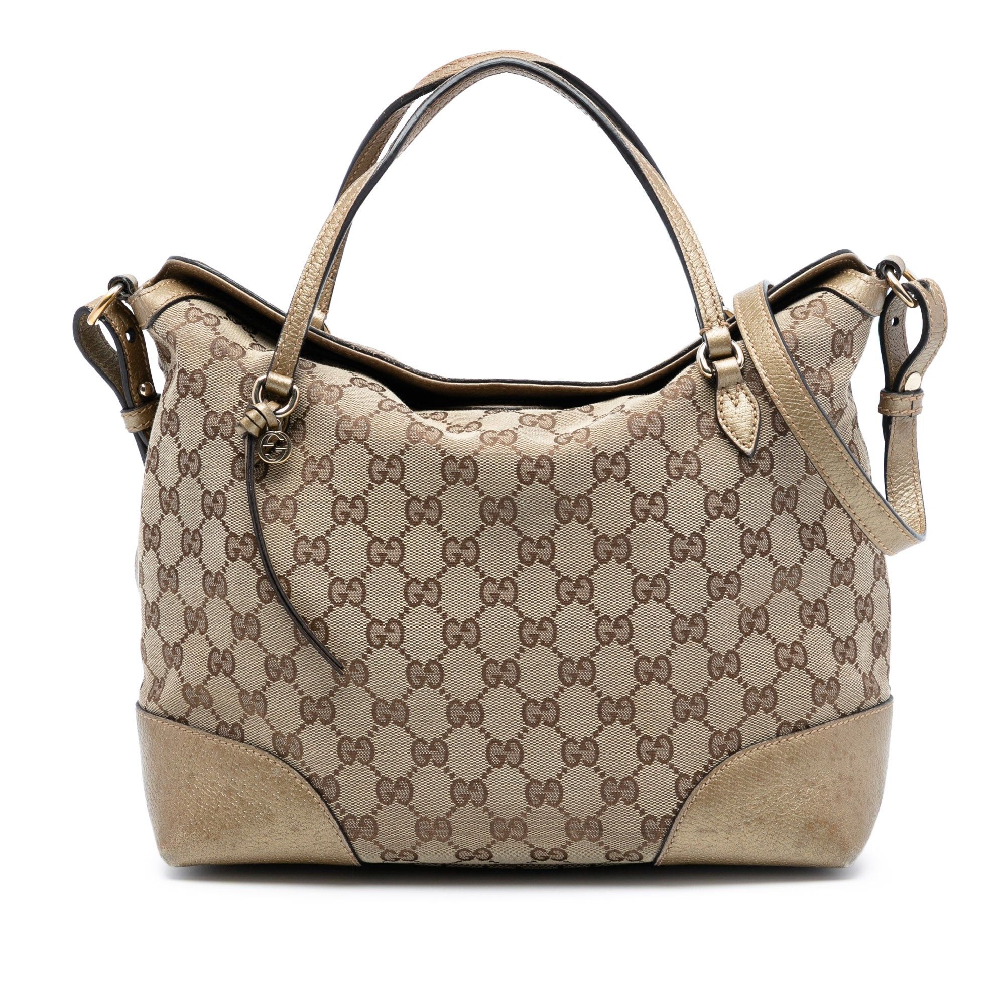 Gucci Medium GG Canvas Bree Fold Over Tote in Beige, Women's