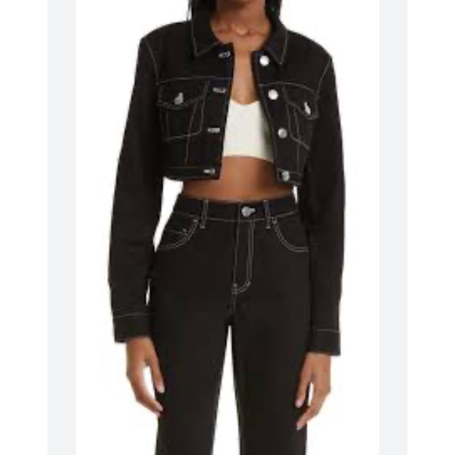 Staud STAUD Truckee Black Cropped Denim Trucker Jacket Size S / US 4 / IT 40 - 1 Thumbnail