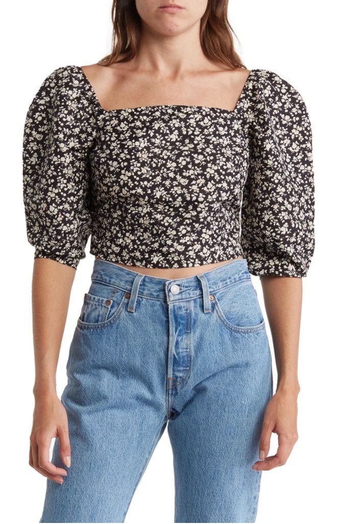 Levi's Levi's Dark Floral Cottagecore Top Puff Sleeve Large Black Size L / US 10 / IT 46 - 1 Thumbnail