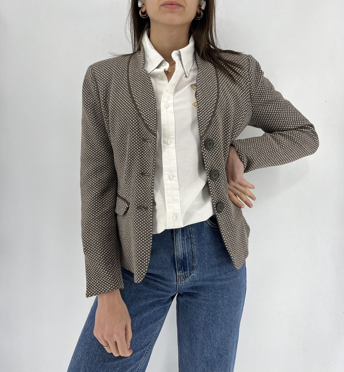 Armani × Armani Collezioni × Armani Exchange Armani Collezioni Light Gren-Brown Blazer Jacket Made Italy Size M / US 6-8 / IT 42-44 - 1 Thumbnail