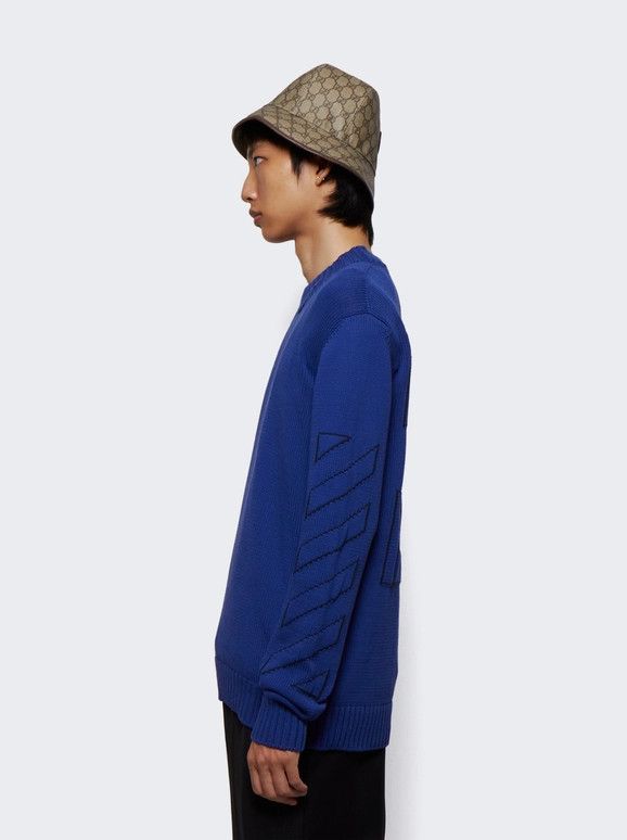 Off-White o1gr1nt1124 Diag Outline Knit Crewneck Sweater in Peacock Size US XS / EU 42 / 0 - 4 Thumbnail