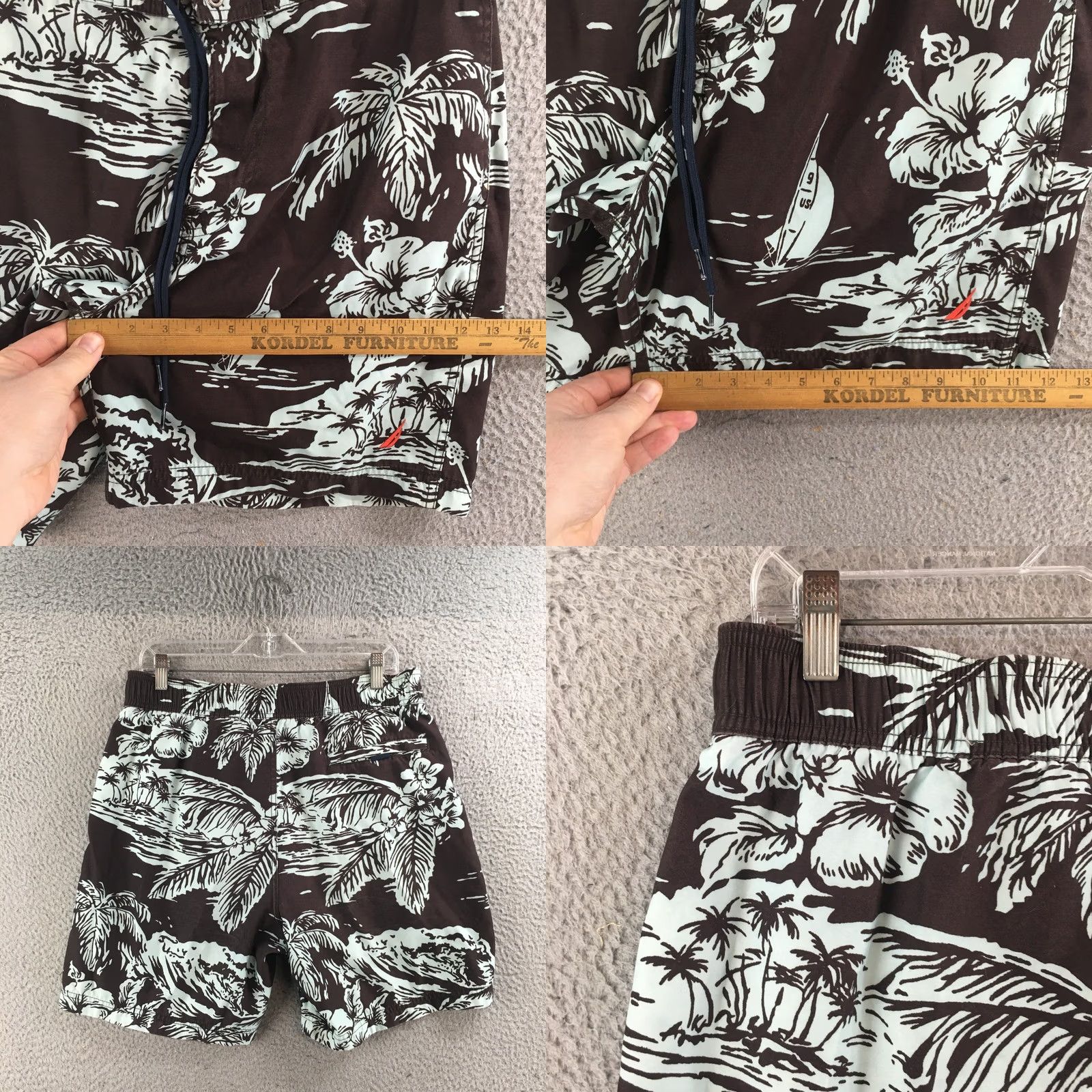 Nautica Nautica Shorts Mens M Brown Mint Tropical Swim Board Shorts Drawstring Elastic Mens Size US 31 - 8 Thumbnail