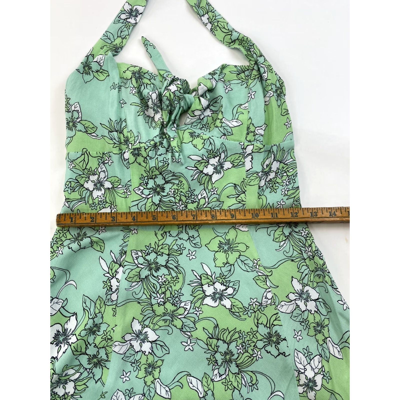 Ann Taylor VINTAGE Loft Ann Taylor Halter Dress Women’s 0 Green Floral A-Line Knee Length Dress Size XS / US 0-2 / IT 36-38 - 3 Thumbnail