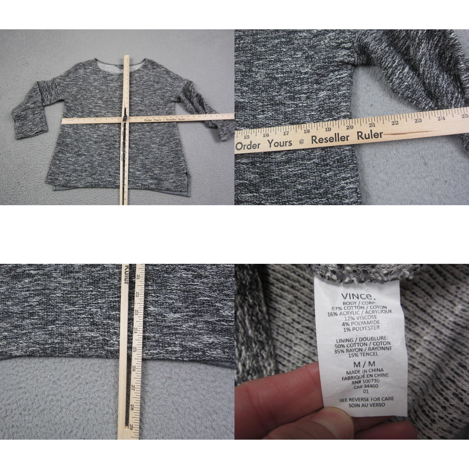 Vince Vince Sweater Womens Small Gray Knit Soft 3/4 Sleeve Crewneck Classic Ladies Size S / US 4 / IT 40 - 8 Thumbnail