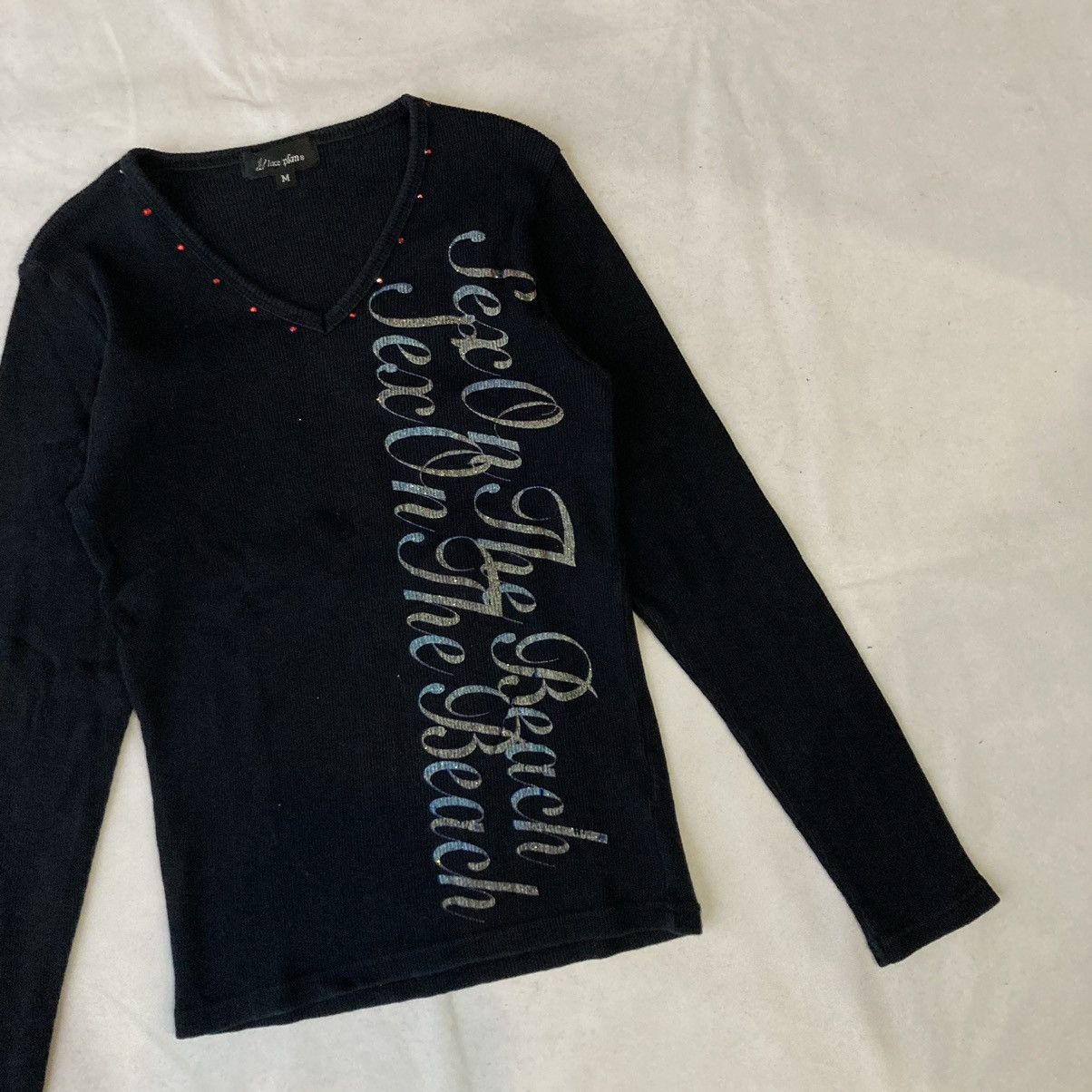 Japanese Brand × Vintage Place Plan Y2K Glam Rhinestone $EX On The Beach Ribbed Knit Size M / US 6-8 / IT 42-44 - 4 Thumbnail